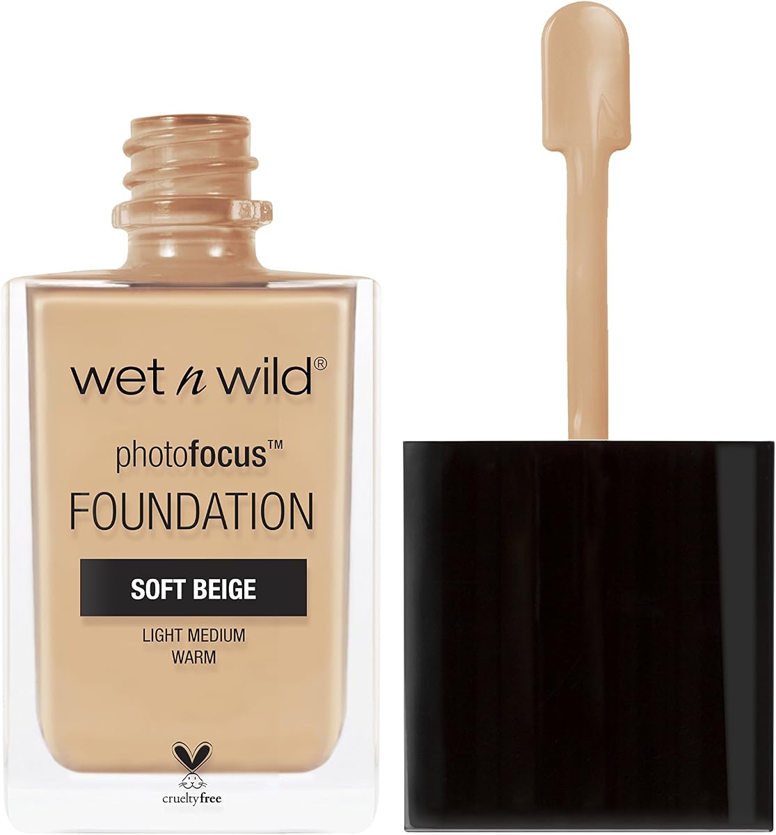 Base líquida mate Wet n Wild Photo Focus, color beige suave, vegana y libre de crueldad animal