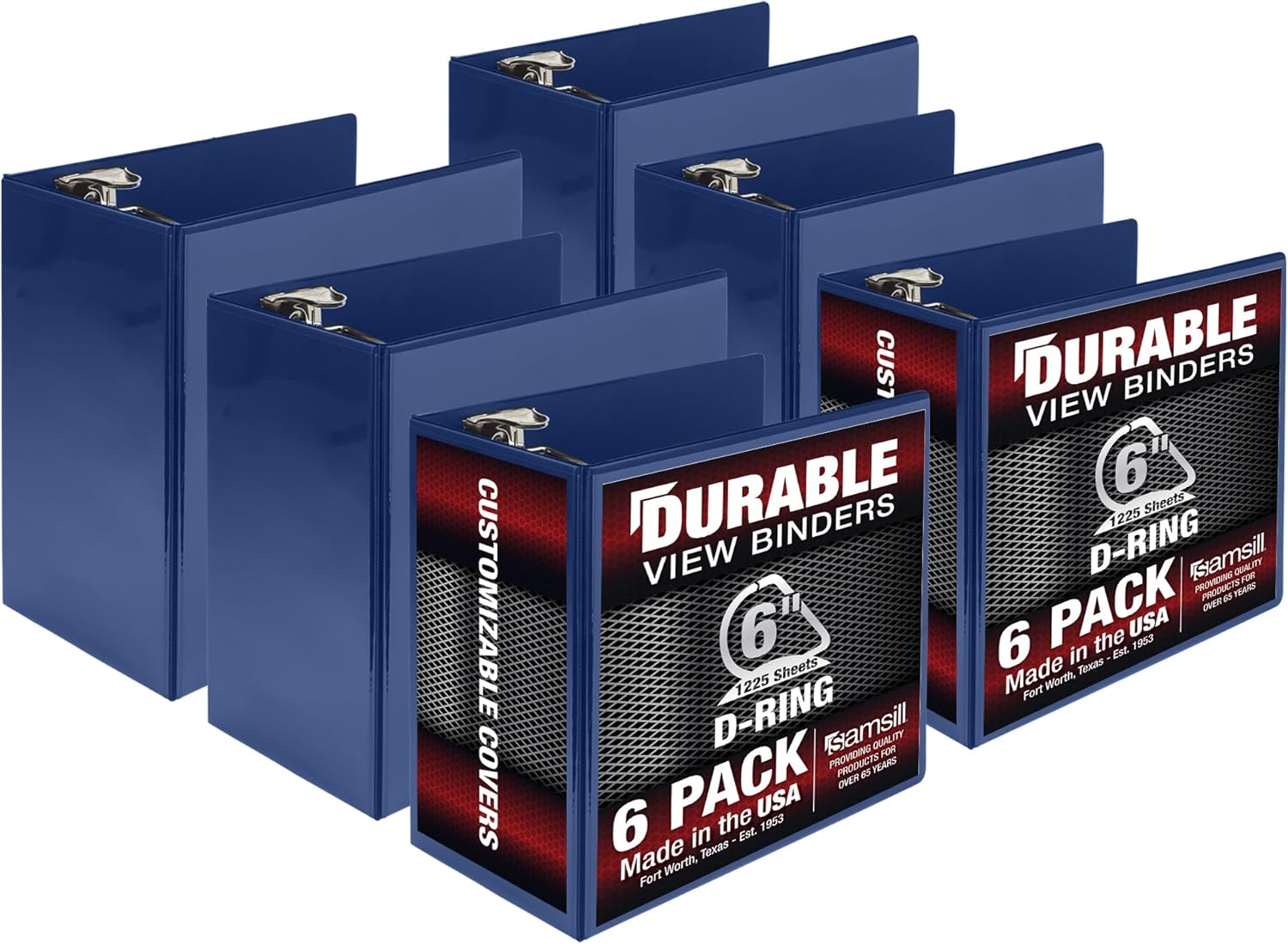 Samsill Durable 6 inch 3 Ring Binder, Locking D Ring 100% Recycled Chipboard, Blue, 6 Pack