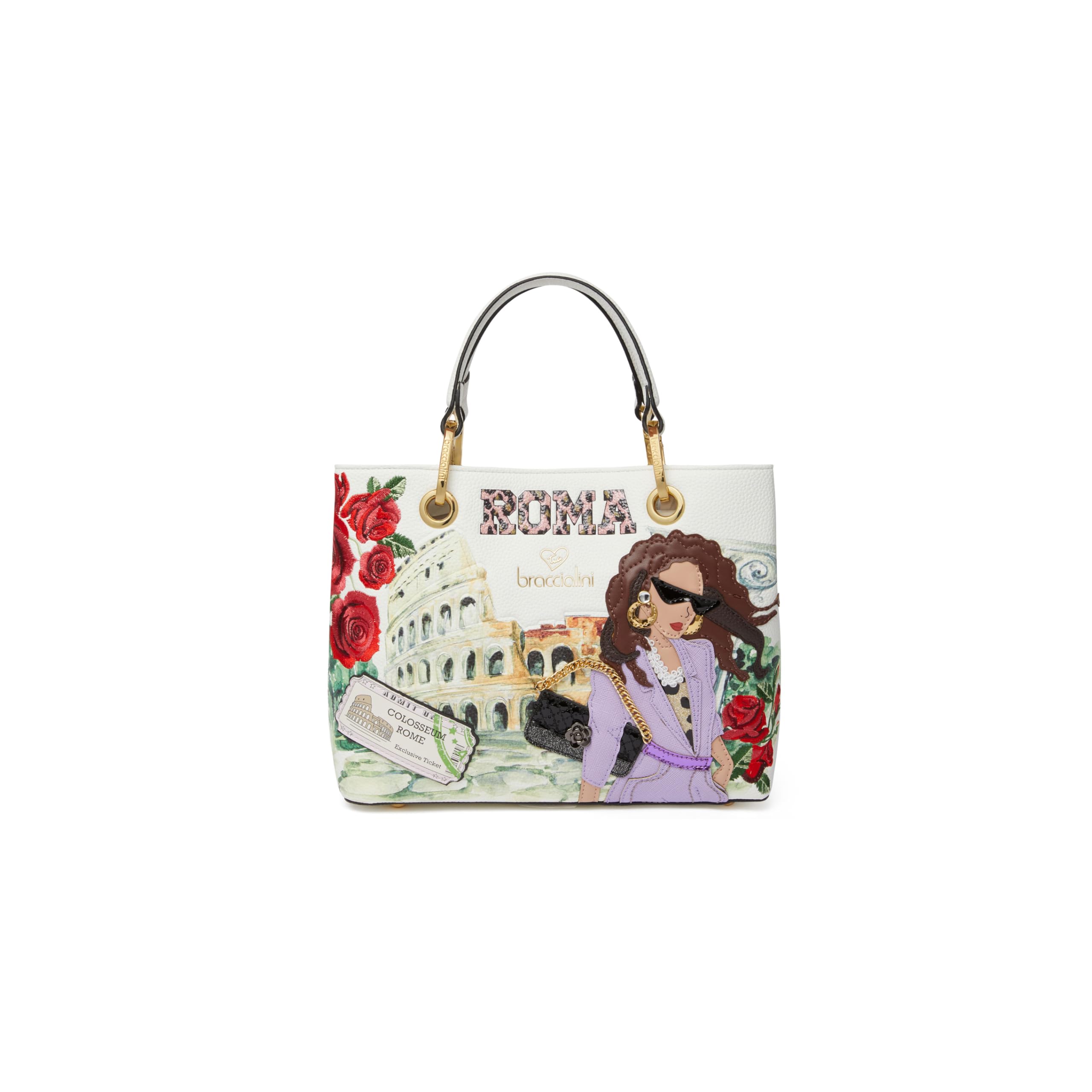Braccialini Borsa Donna Firmata Postcard Roma a Mano con Tracolla