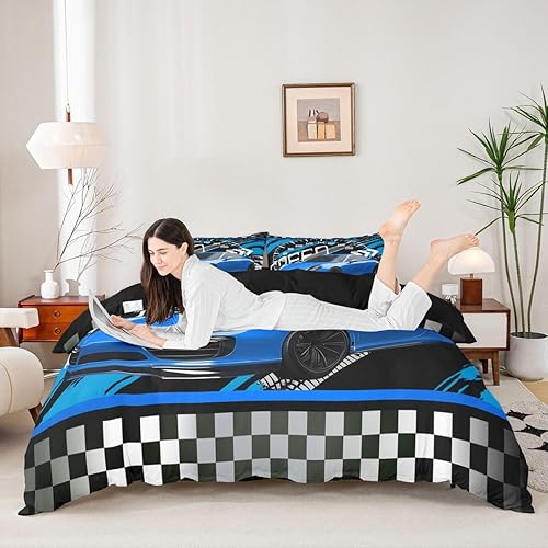 Vista 193 de Feelyou Juego de ropa de cama de coche de carreras y avión en blanco y negro – Funda de edredón y funda de edredón para niños y adolescentes