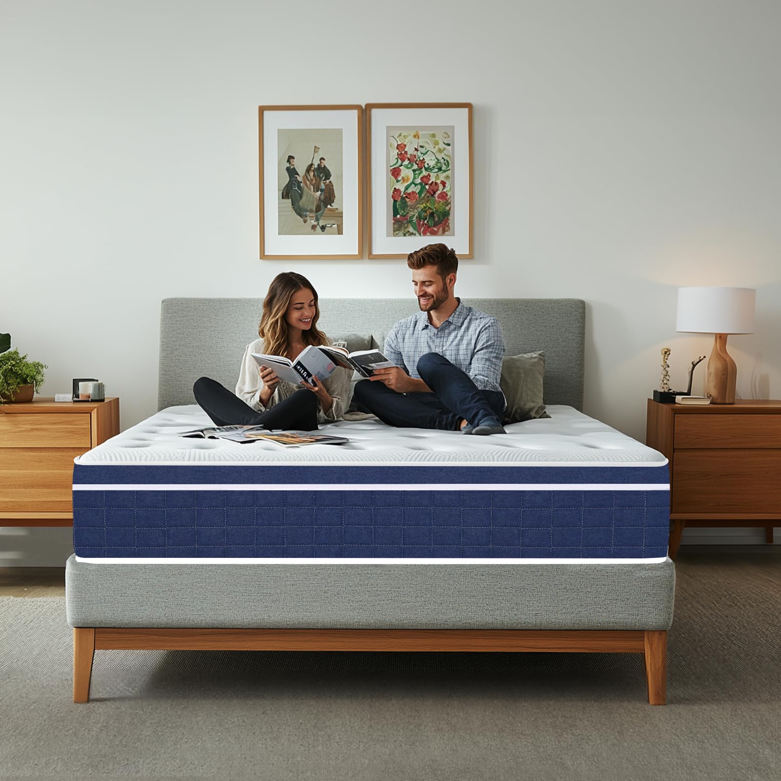 Tnahsbf Queen Size Mattress 14 Inch Hybrid Pocket Coil with Cooling Memory Foam Motion Isolation Edge Support Medium Firm King Mattresses in a Box