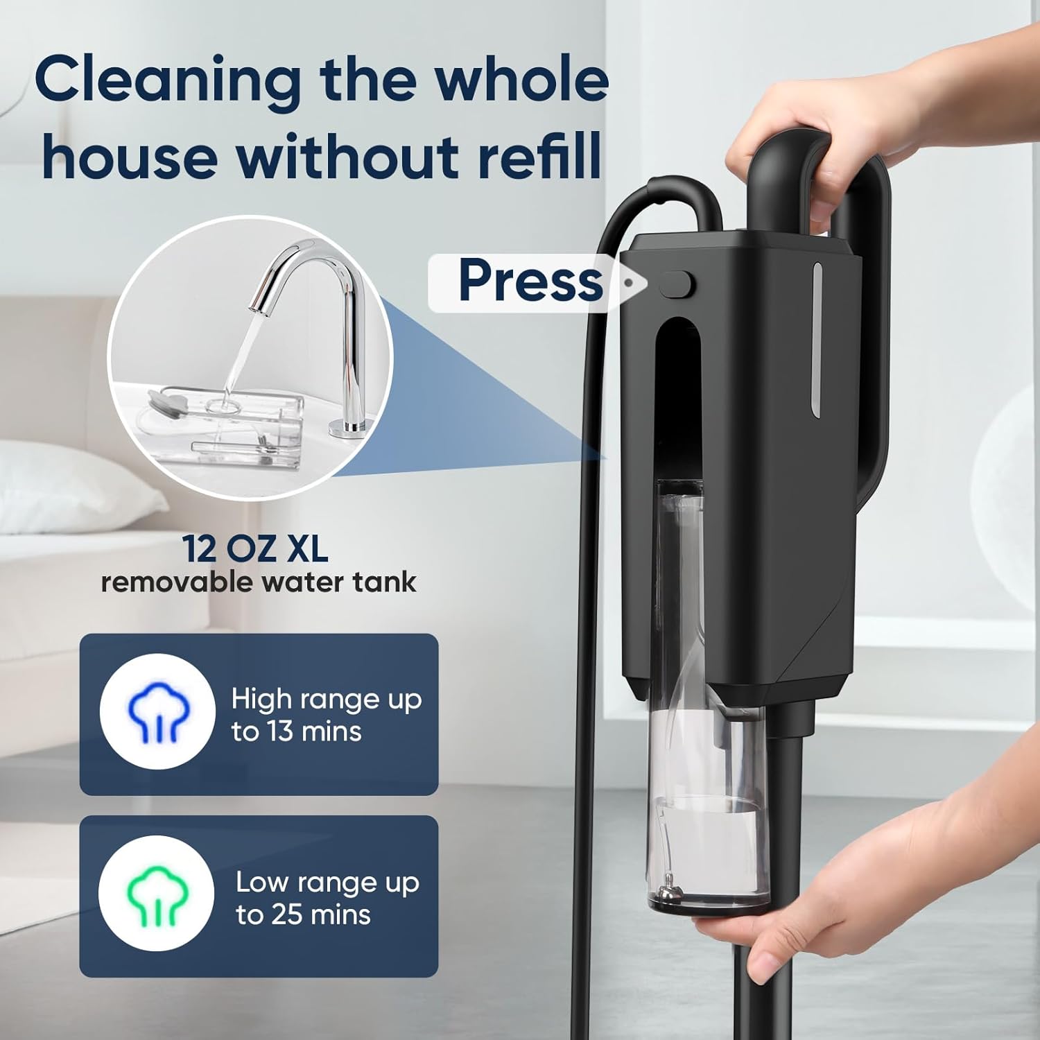 Steam Mop for Floor Cleaning, Steam Cleaner for Home with Handheld 6-in-1 Multi-function Attachments for Hardwood Floors, Clothes, Windows, Tiles Grout, Furniture, Carpet Cleaning(Black)
