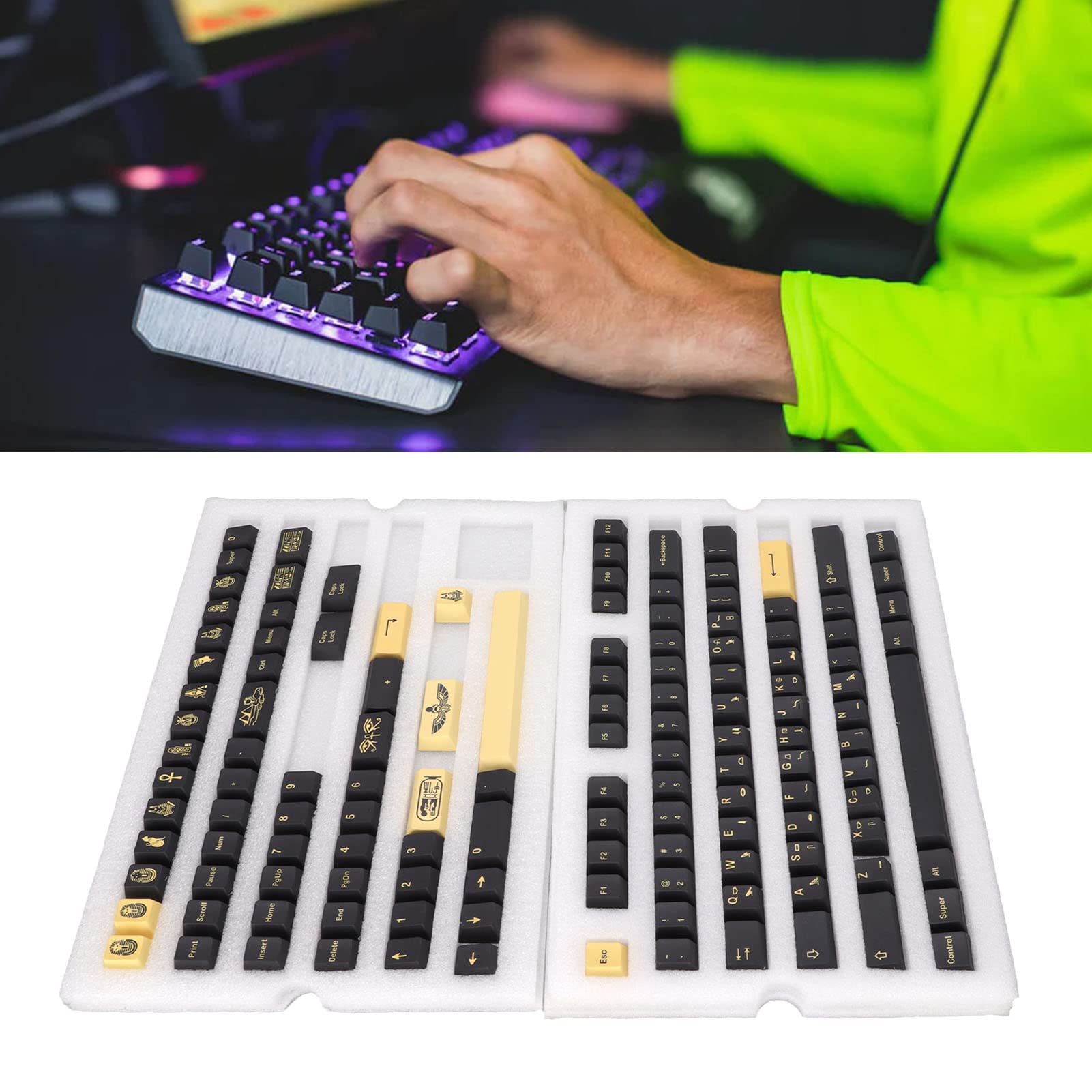 PBT Keycaps senza lettere tema faraone egiziano 132 tasti per tastiere meccaniche fai da te decorazione di gioco