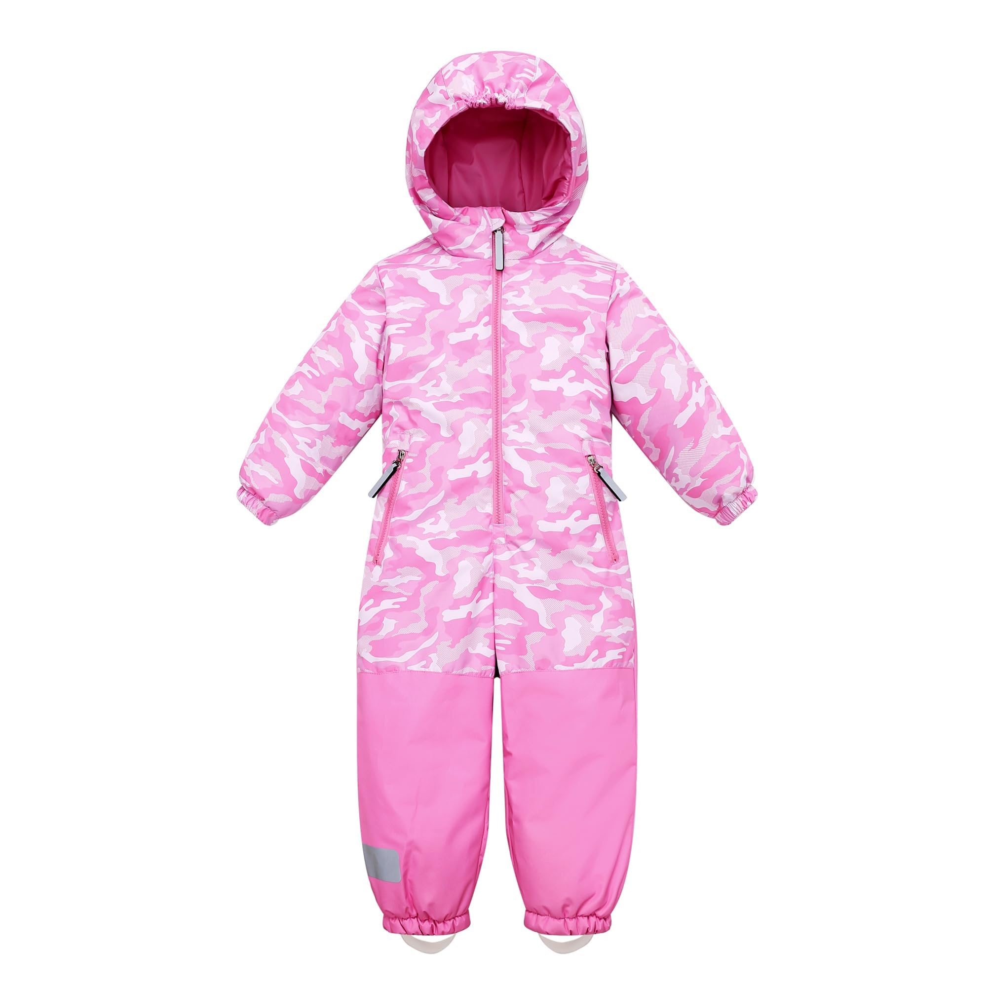 Owntop Schneeanzug Kinder Unisex, Schneeoverall Mädchen Jungen, Winddicht Wasserdicht Skianzug mit Kapuze Reißverschluss (Hellrosa Tarnung,122)