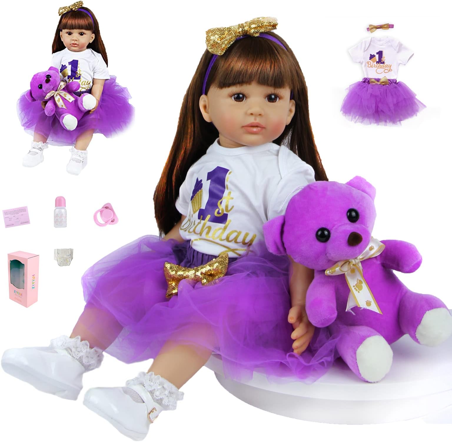 ZIYIUI 24 Inch Reborn Dolls Handmade Soft Silicone Vinyl Reborn Dolls Girl Boy Girl Toys For Xmas, Reborn Baby Doll 60cm Children Babies Kids Toys