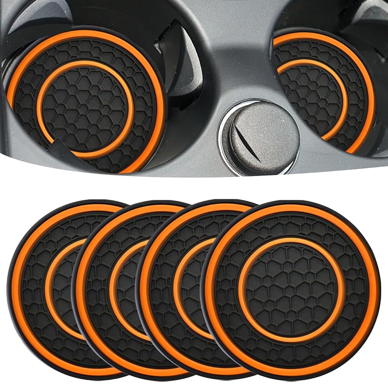 Kit de Porta-Copos para Carro JUNAHAA Redondos Antiderrapantes e Laváveis Preto e Laranja com 4 Peças
