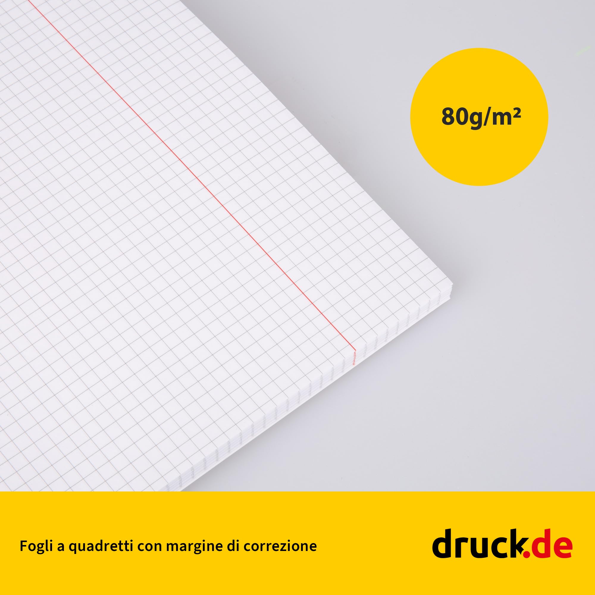 Duo - Blocco universitario misto, 20 pezzi, formato DIN A4, 40/40, a quadretti, 80 g, carta volumizzante, forata e perforata, rilegatura a spirale bianca, con bordo di correzione, blocco note (20