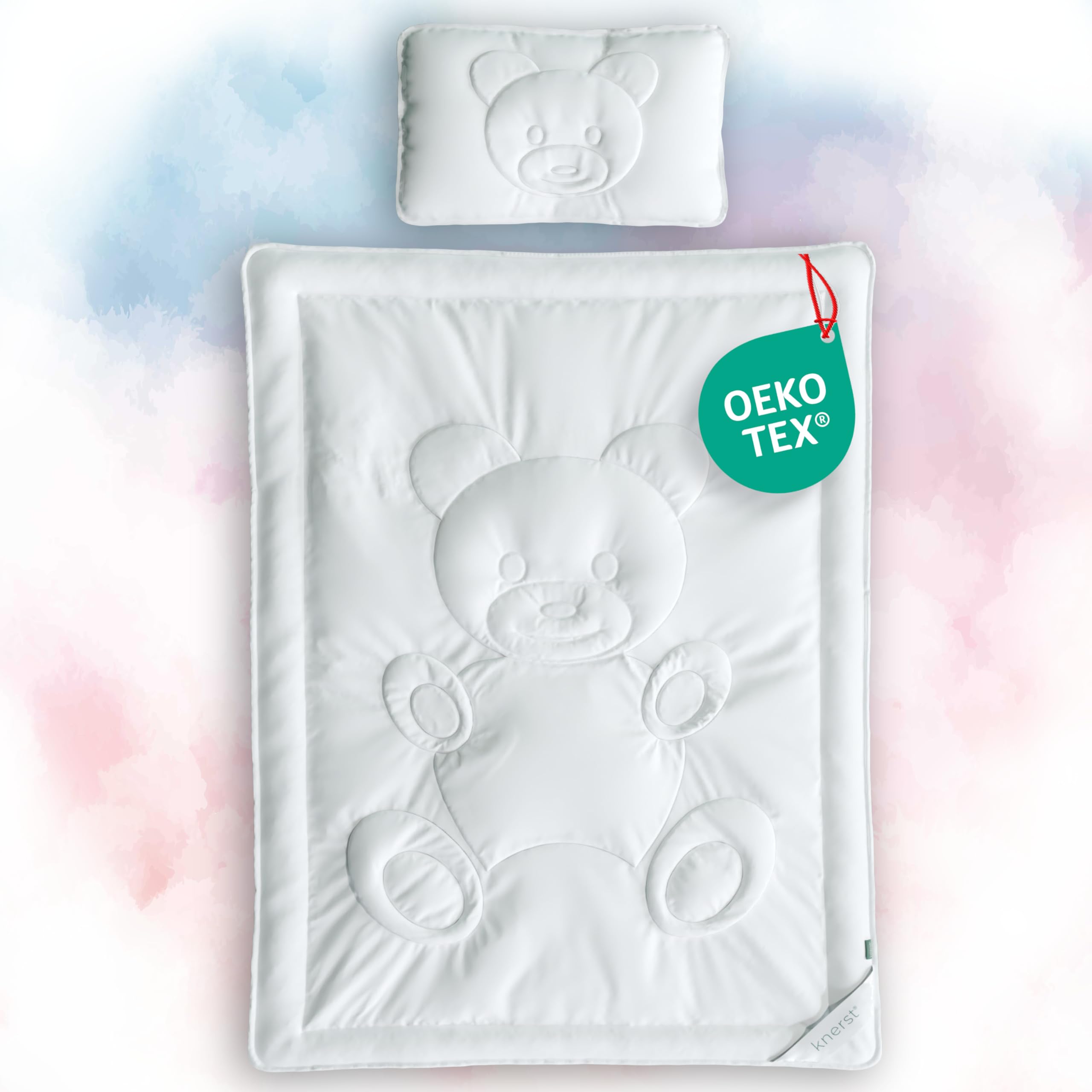 KNERST® Set Kinderdecke 100x135 und Kissen 40x60cm - Baby Bettdecke und Kissen - atmungsaktiv, allergikerfreundlich & pflegeleicht - Kinder Bettdecken Set für kuschelig, weiche Träume