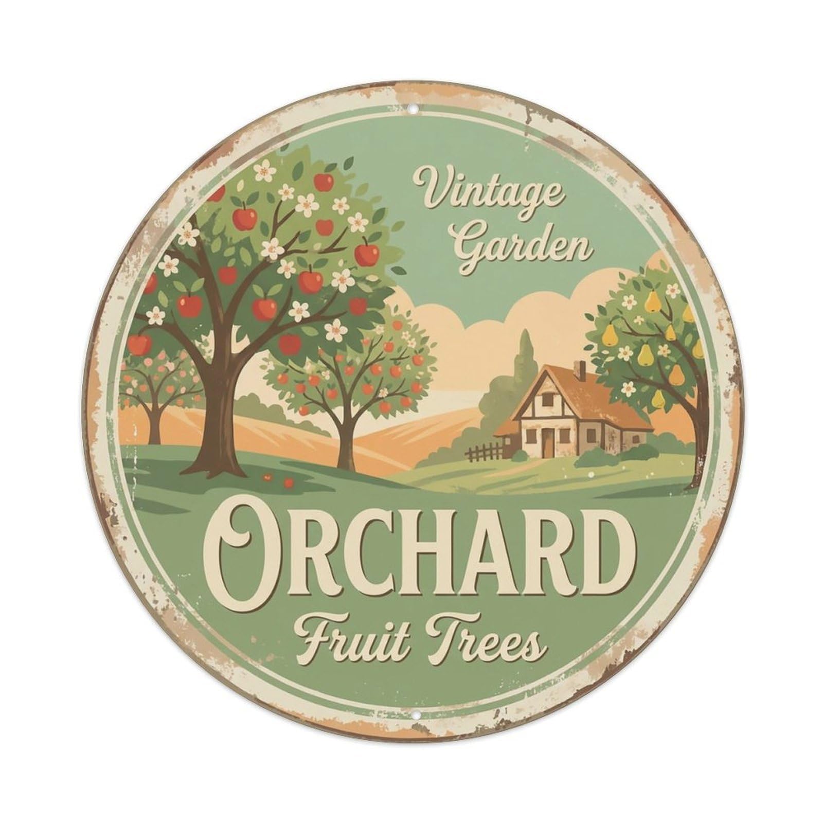 Cxhjca 8X8inch(20X20cm) Vintage Cottagecore Garden Orchard Fruit Trees Metal Tin Sign