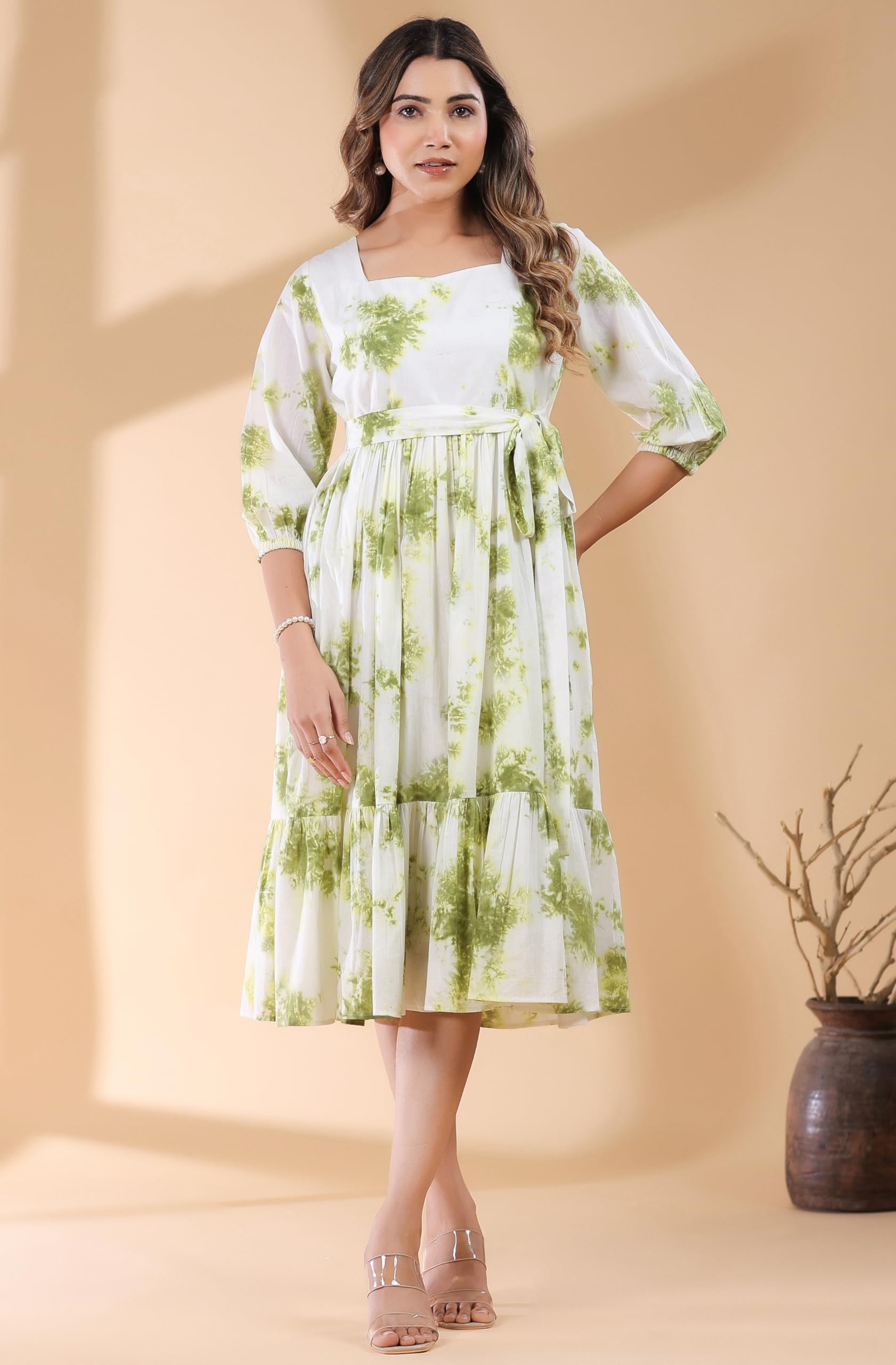 Janasya Robe à volants tie & dye en pur coton pour femme