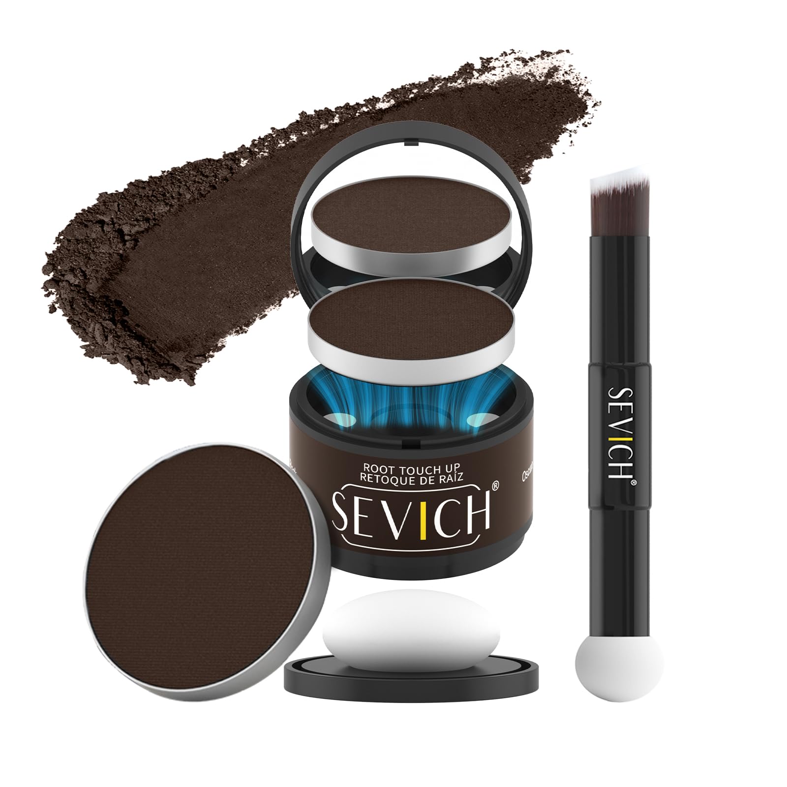 SEVICH Magnetic Refillable Hair Root Touch Up Powder, Waterproof Gray Coverage & Hairline Concealer with Dual Brush, Brown