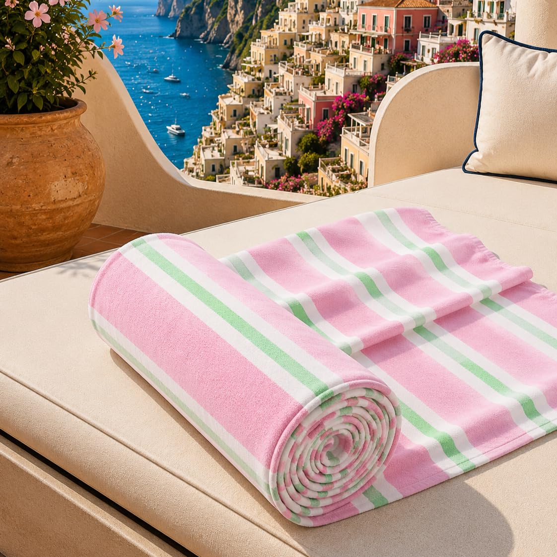 PETTI Artigiani Italiani - Microfibre Beach Towel, Beach or Pool Towel, Beach Towel, Large 90 x 180 cm, Millerighe 15