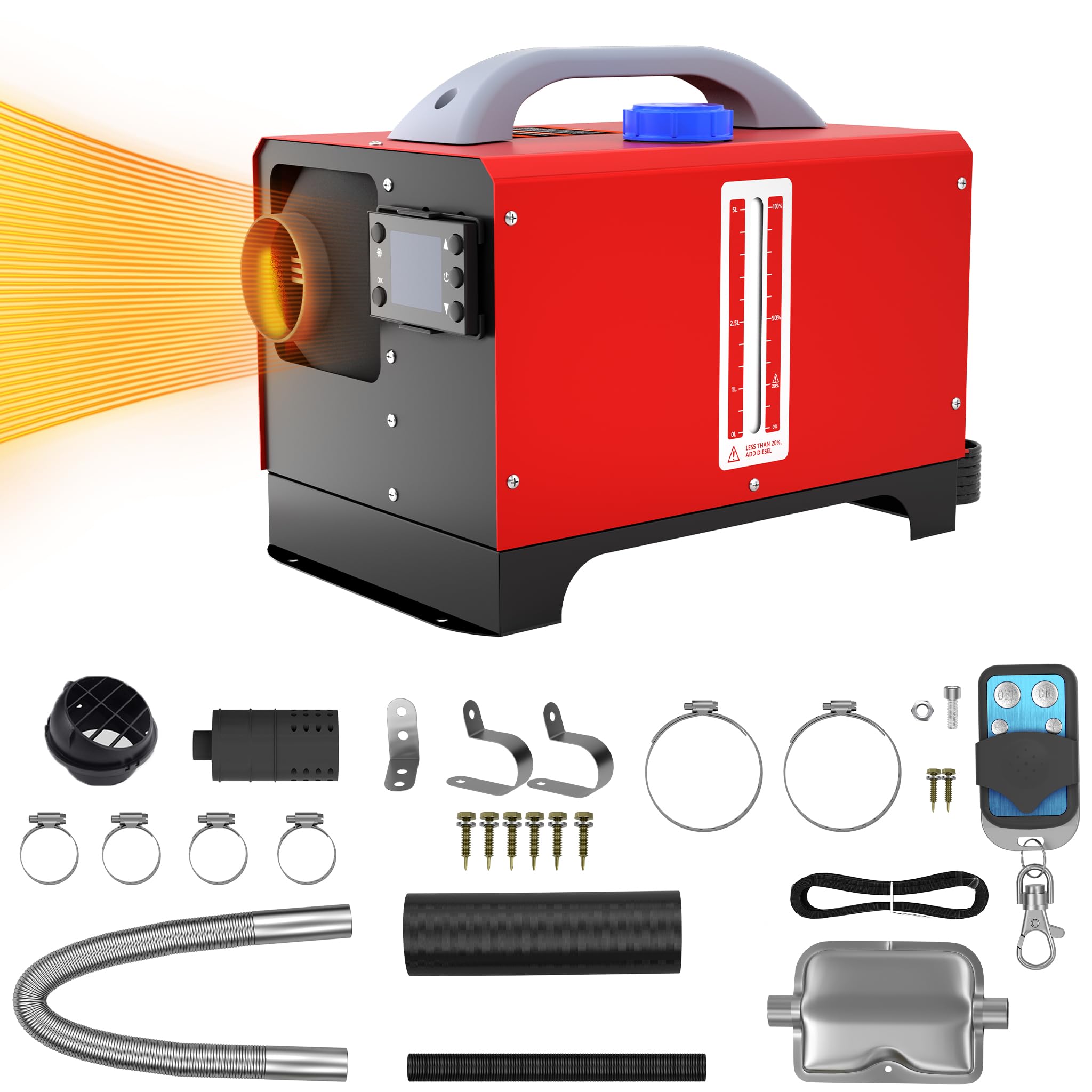 Aufun 8KW Riscaldatore Diesel, 12V Aria Riscaldatore ad Aria con Telecomando, Interruttore LCD per Auto Camper Barca Camion Camper Autobus (Rosso+Orizzonte)