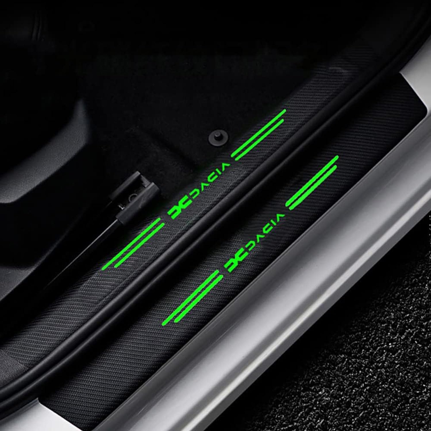 4 Pezzi Bagliore di Notte Fibra di CarbonioBattitacco per Auto, per Spring Lodgy Dokker Duster Logan Sandero Stepway Antiusura Soglia AntiGraffio Benvenuto Pedaliera Styling Accessori