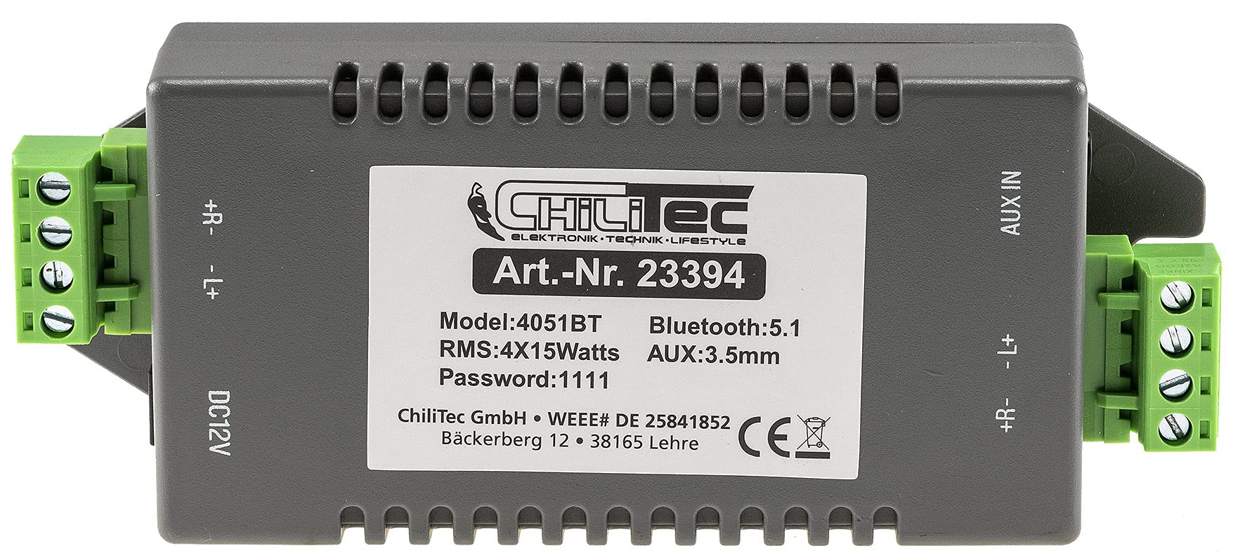 ChiliTec Amplificateur Bluetooth 4 canaux Mini encastrable 12 V