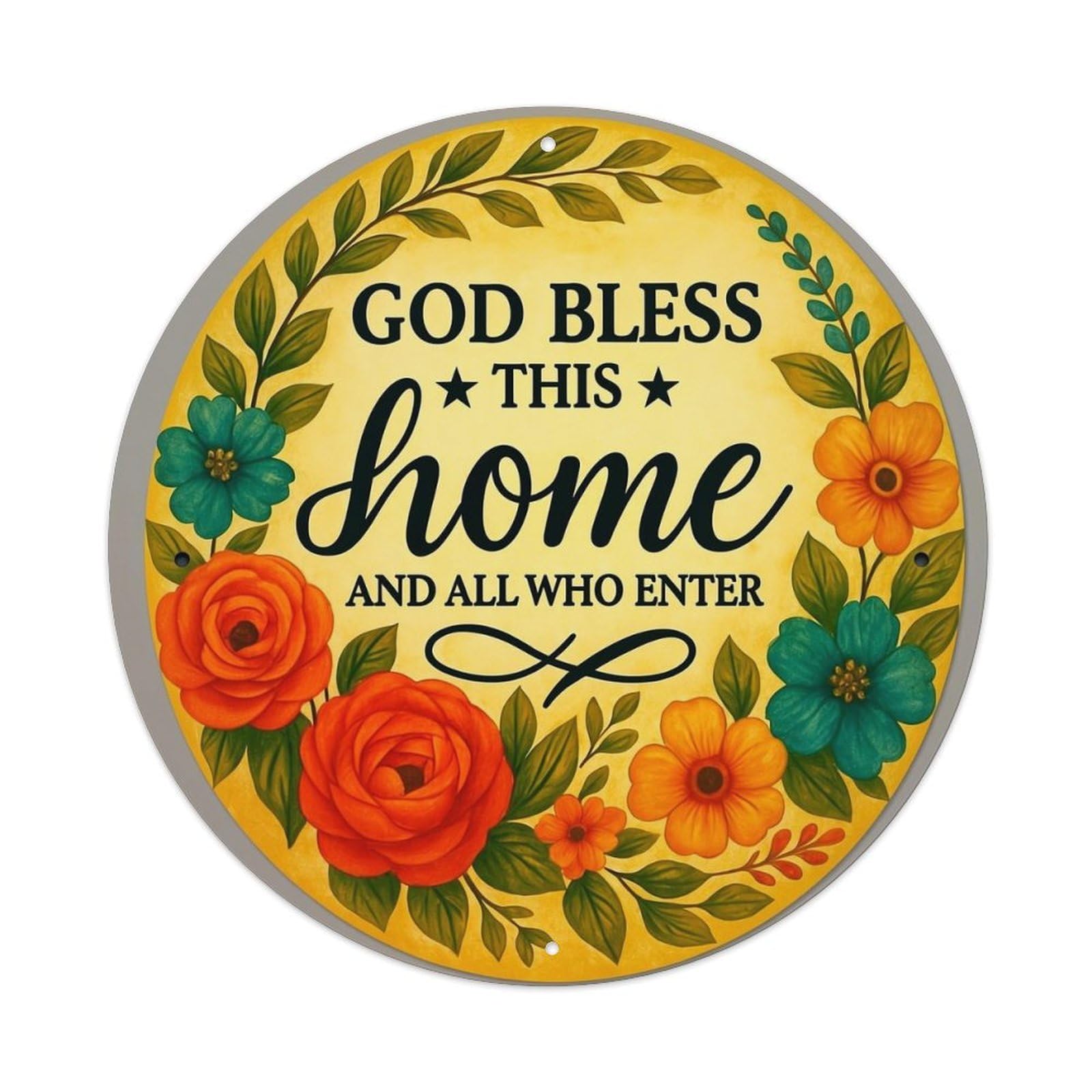 God Bless This Home Floral_1 Tin Sign Metal Poster Vintage Metal Signs for Home Man Cave Bar Cafe Kitchen laundry room Wall Decorations 8x8 inches