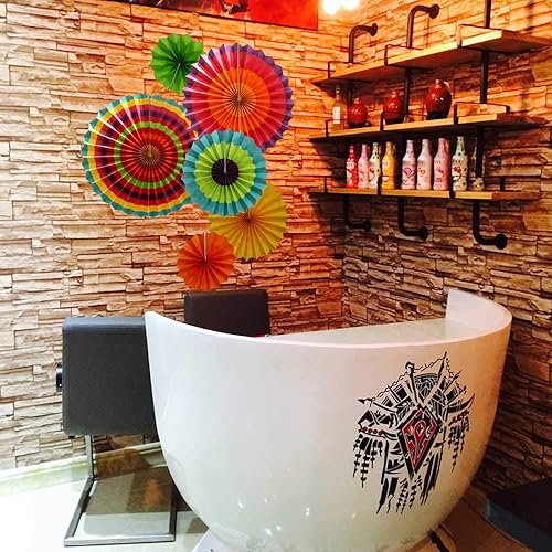 Miniatura 3 de Abanicos de papel para celebraciónbodacumpleañoscarnavaldecoraciones de fiesta de bienvenida, arco iris, juego de 6