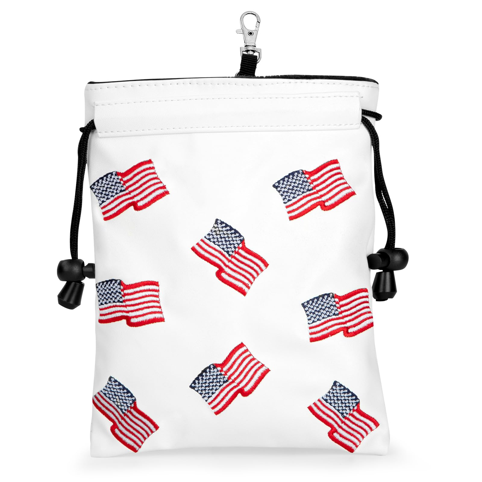 Patriotism Golf Valuables Pouch with Drawstrings - Premium Faux Leather Tee Pouch Accessories for Men, White