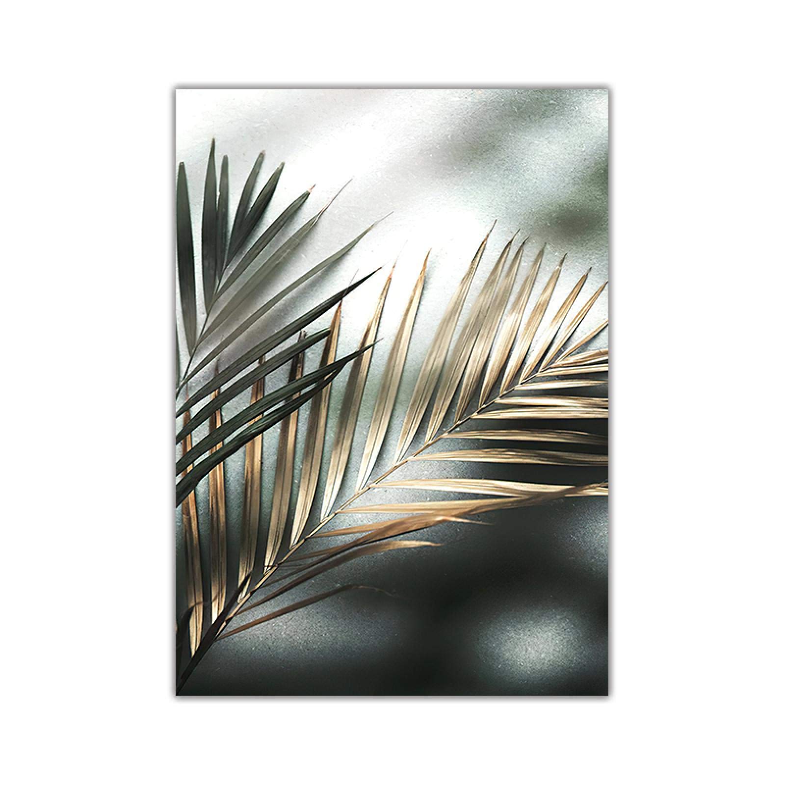 Rumlly Arte de Pared nórdico Hoja de Palma Dorada Planta Lienzo Pintura Cartel impresión Imagen botánica decoración escandinava Obra de Arte 50x70cmx3 sin Marco