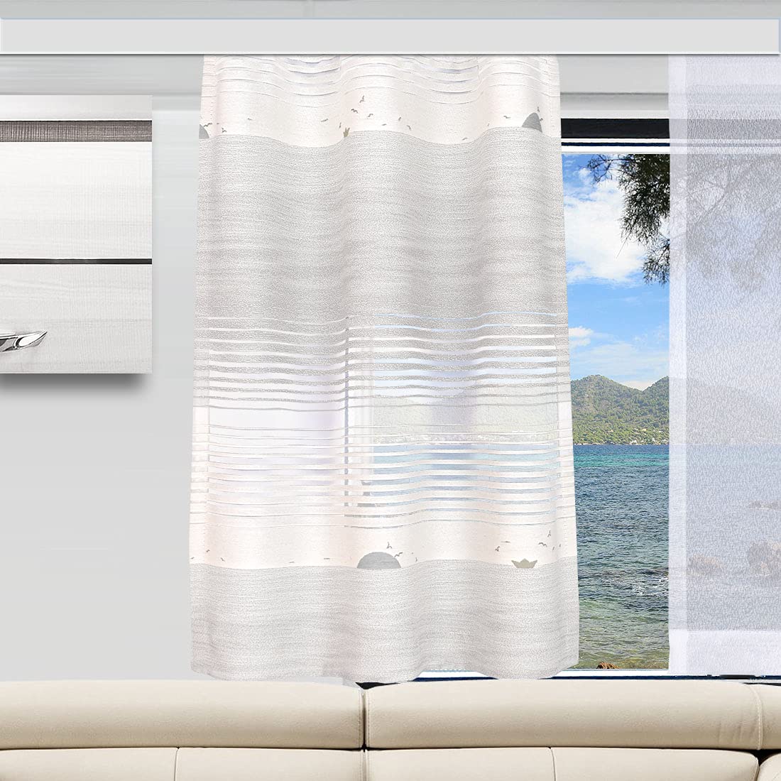 Wohnmobil Caravan-Vorhang Duna in beige-grau mit Effektstreifen Wohnwagengardine mit Reihband (Höhe & Breite nach Maß)