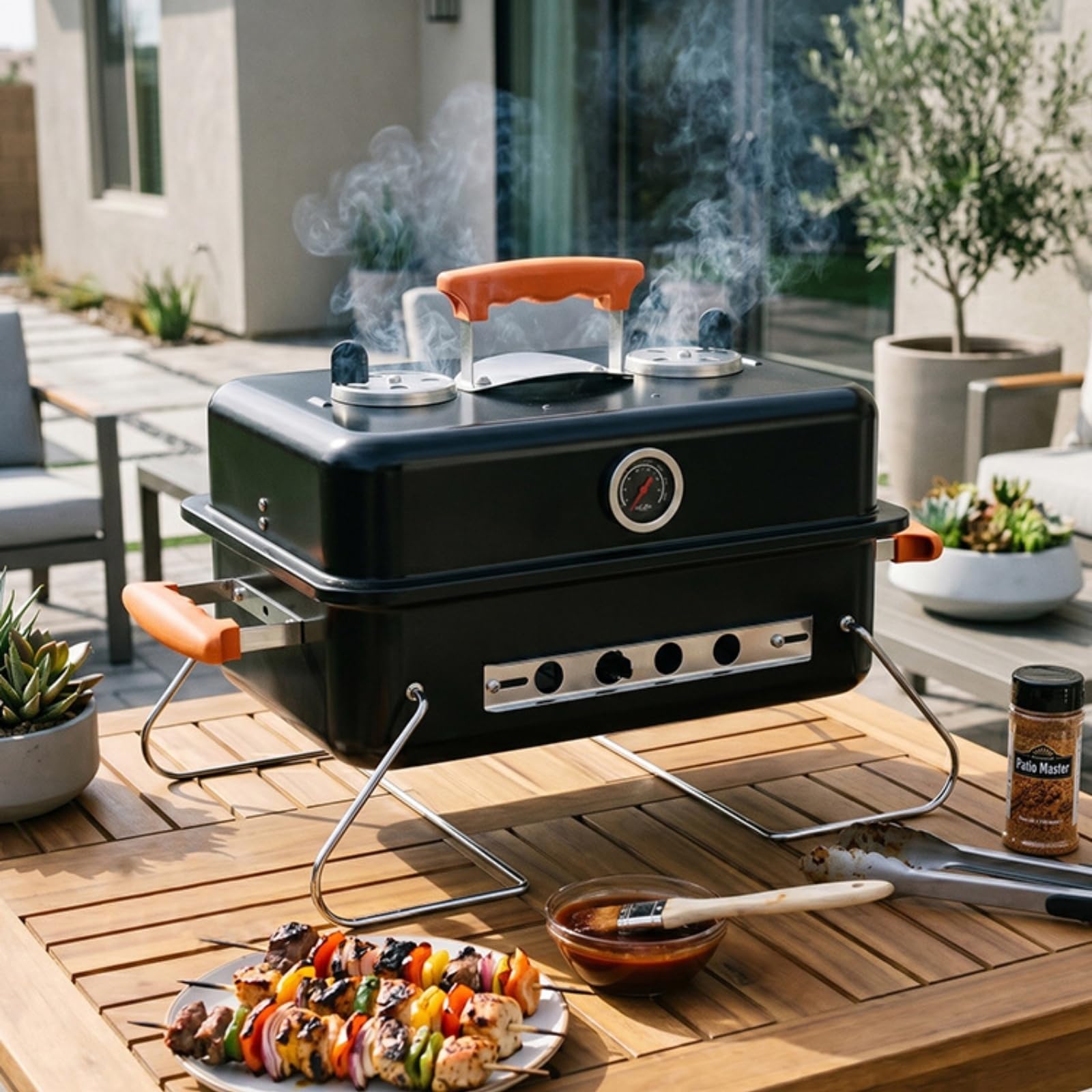Klappgrill faltbar faltgrill kompakt grill mit deckel für grill-liebhab, camping, garten, trasse