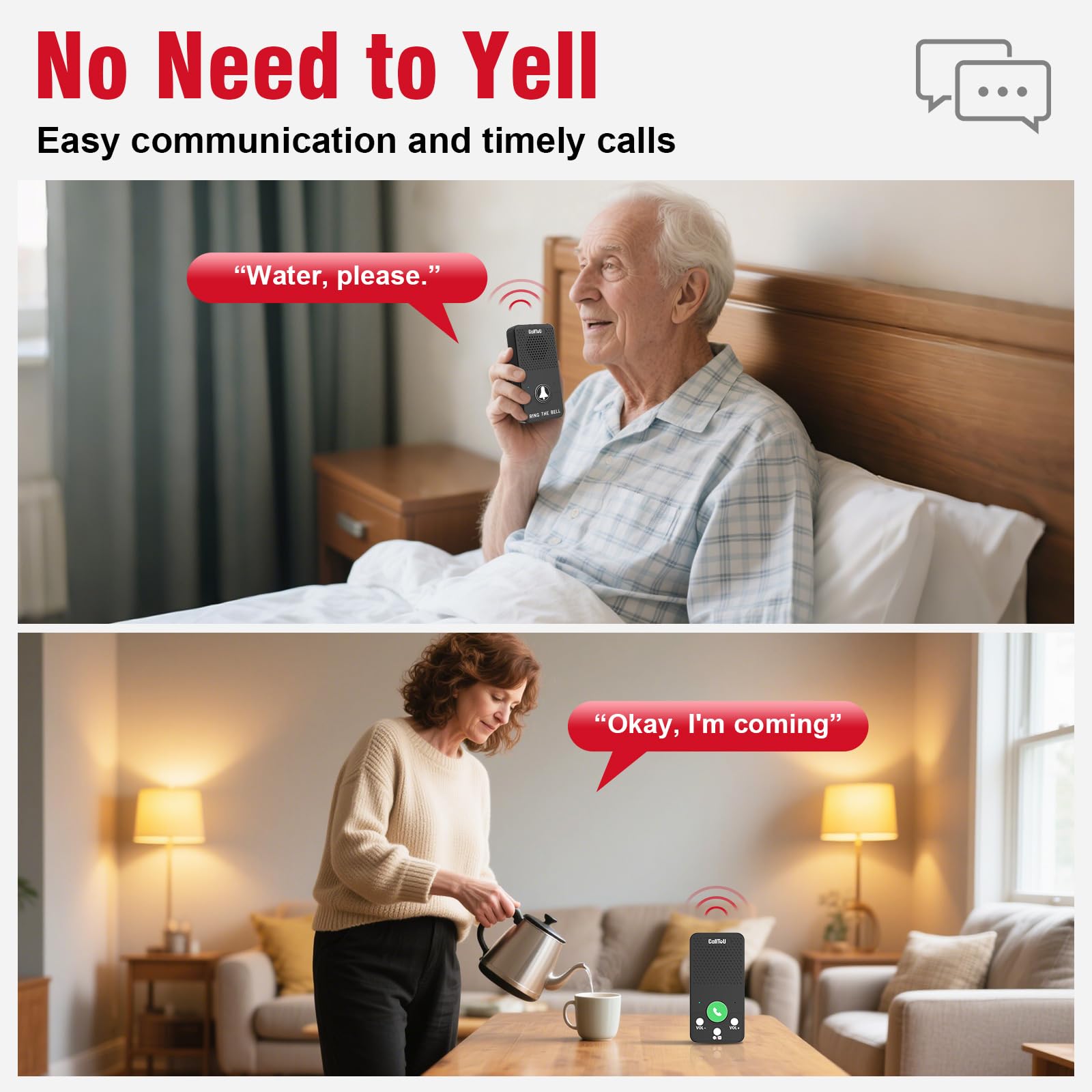 CallToU Full Duplex Intercoms Wireless for Home for Seniors & Caregivers - 500FT Long Range, No Monthly Fee, Waterproof, Easy Install