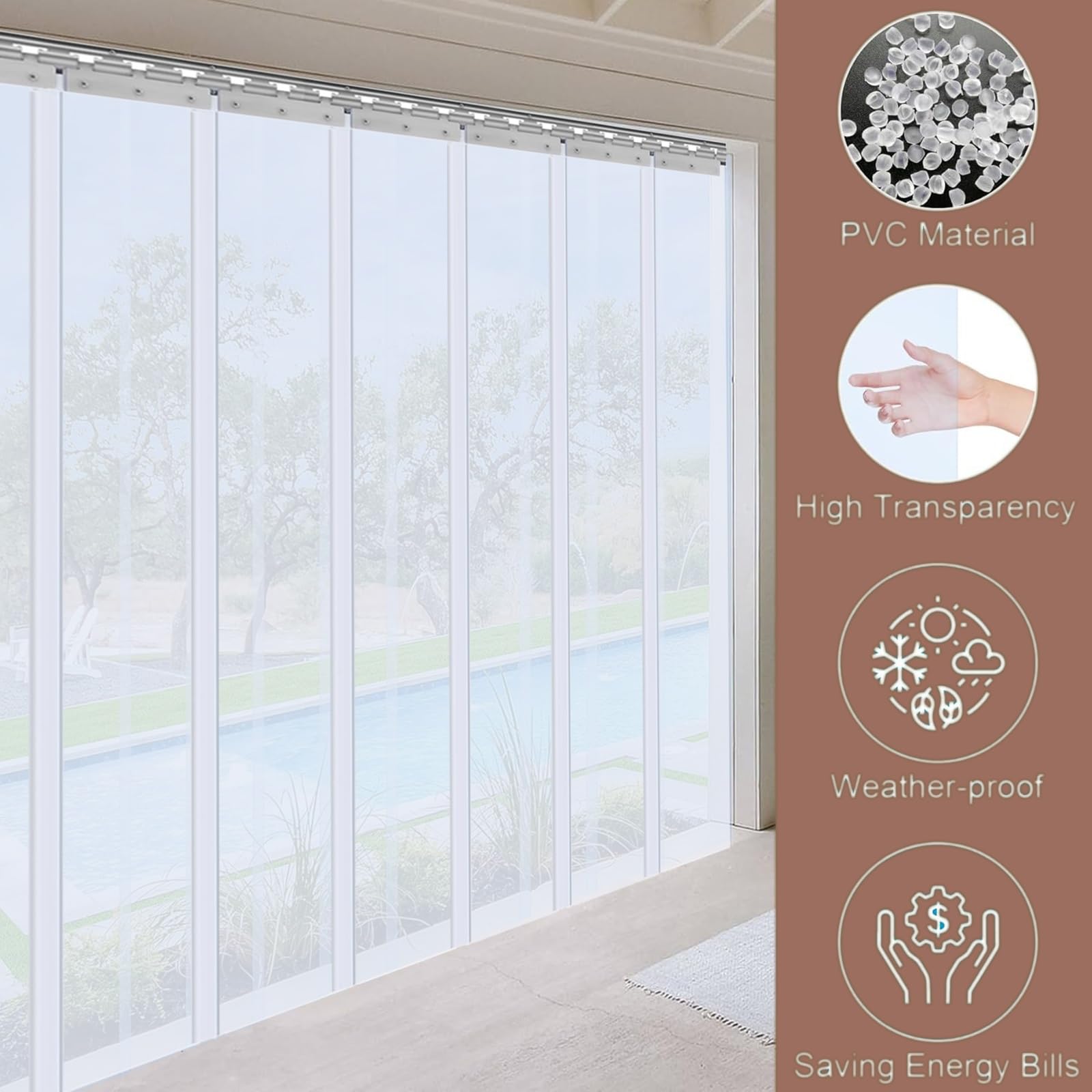 Rideau à Lamelles PVC Super Polar ， Anti-Froid Congélateur/Chambre Froide Négative Walk-In – Boucherie Entrepôt Industriel Chevauchement 17%– Kit Complet(165x270cm/64.96x106.3in)