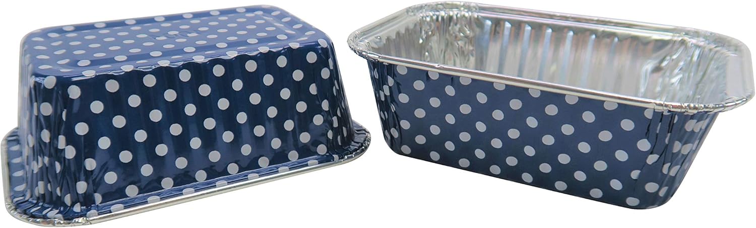 KitchenDance Disposable Aluminum Mini Loaf Pans without Lid - 6 Ounces Rectangular Individual Aluminum Foil Pan for Cakes, Cobblers - Oven Safe Aluminum Baking Pans, #4004 (Blue Polka Dot, 50) - Image 2