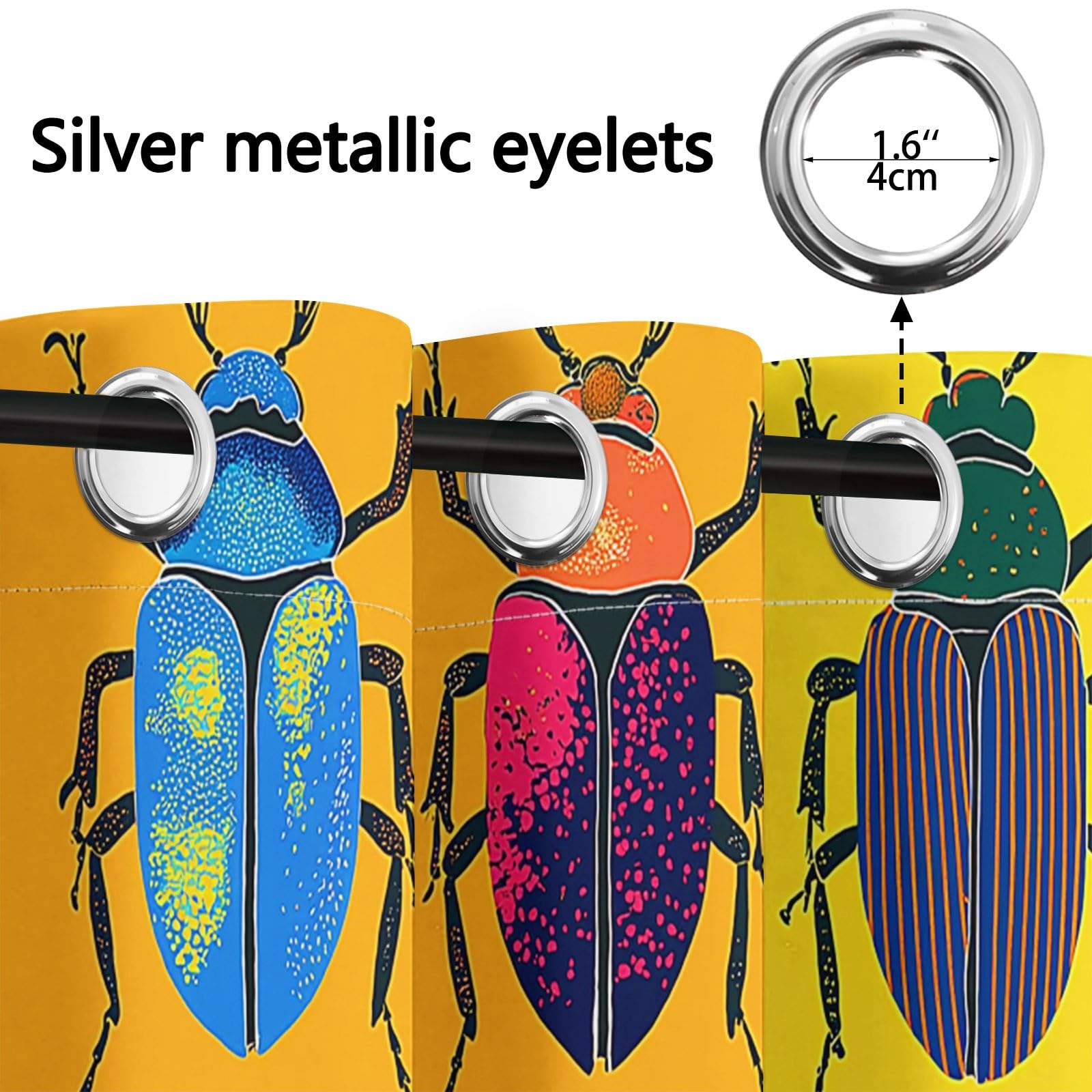 Rideaux Opaques Thermiques Grille Géométrique D'Insectes Coléoptères Rideaux De Fenêtre D'Effet 3D Polyester Occultants & Isolation, pour Chambre Salon avec Œillets 2 Panneaux 140 x 175 cm, Couleur