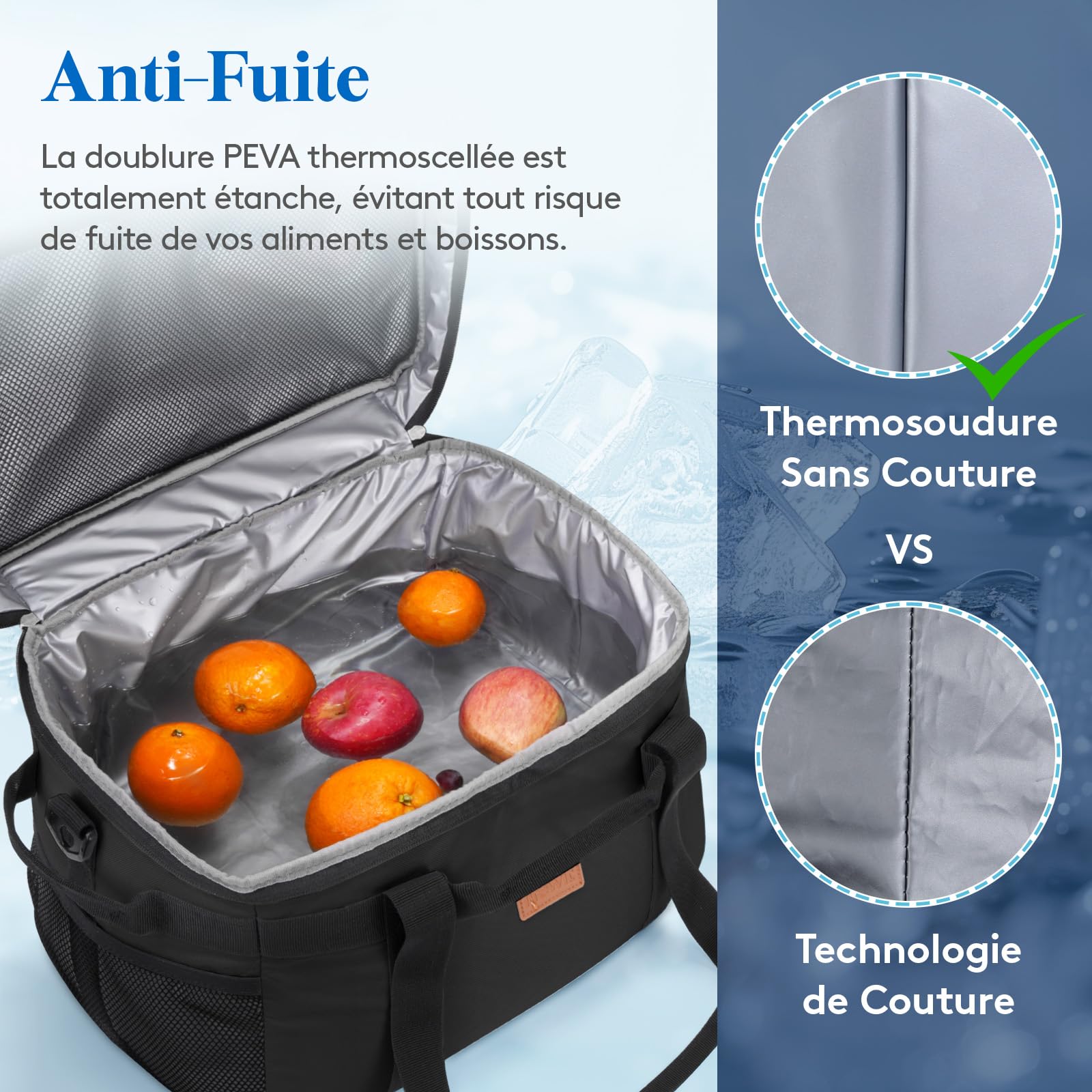 Lifewit Sac Isotherme, Grand Glaciere Souple Isotherme pour Repas Homme Femme, Sac Pique Nique Portable avec Plusieurs Poignées pour Pique-Nique, Camping, Barbecue, Noir, 30L