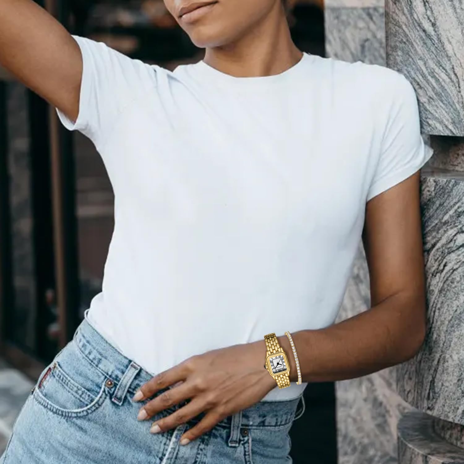 CHEETAH Damen Gold Armreif Uhr und Armband Set