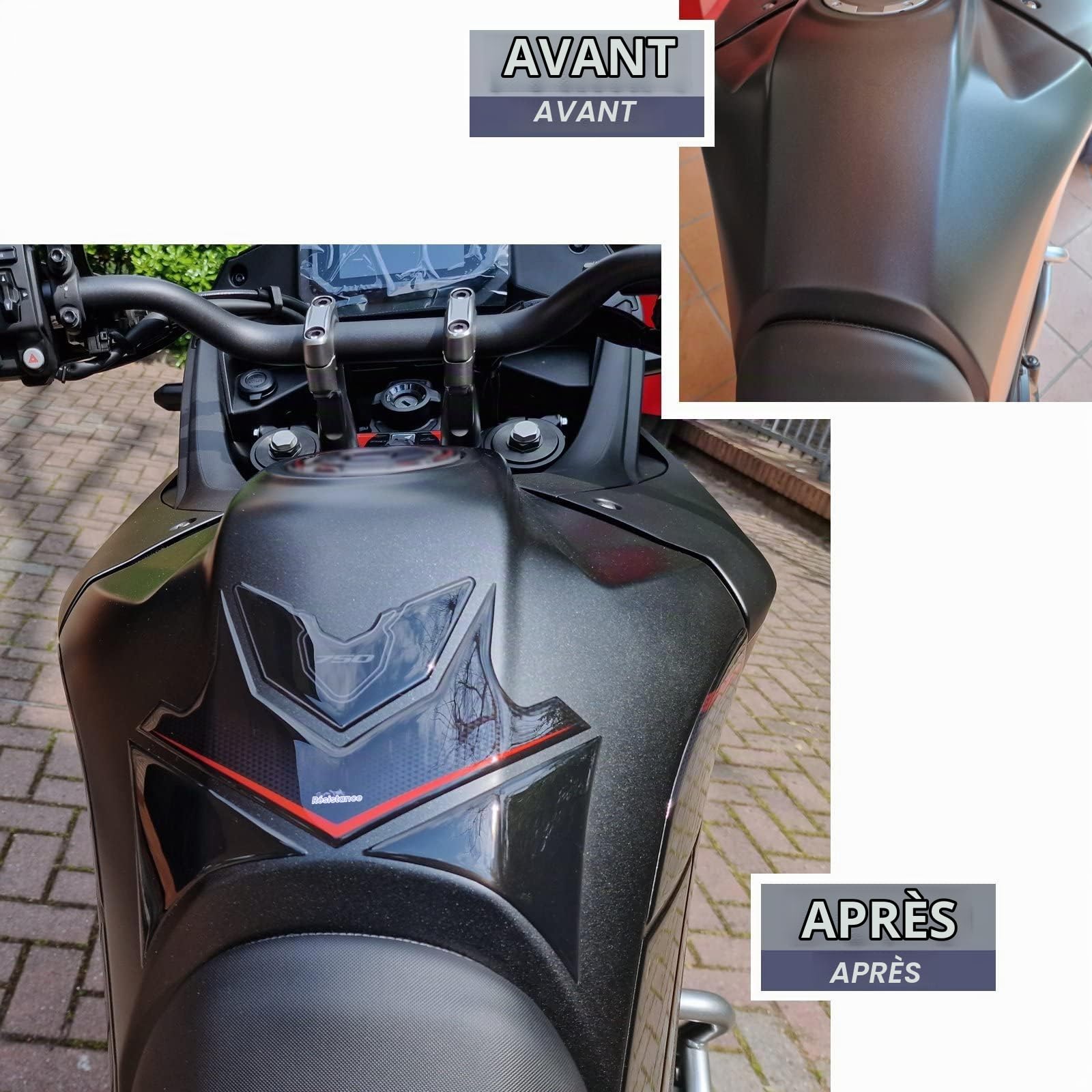 Resin Bike Autocollant Moto Compatibles avec Honda Transalp XL 750 2023-2025 Protection de Réservoir Contre Les Chocs et Les Éraflures. Autocollant 3D Résinés - Neutre Métallisé