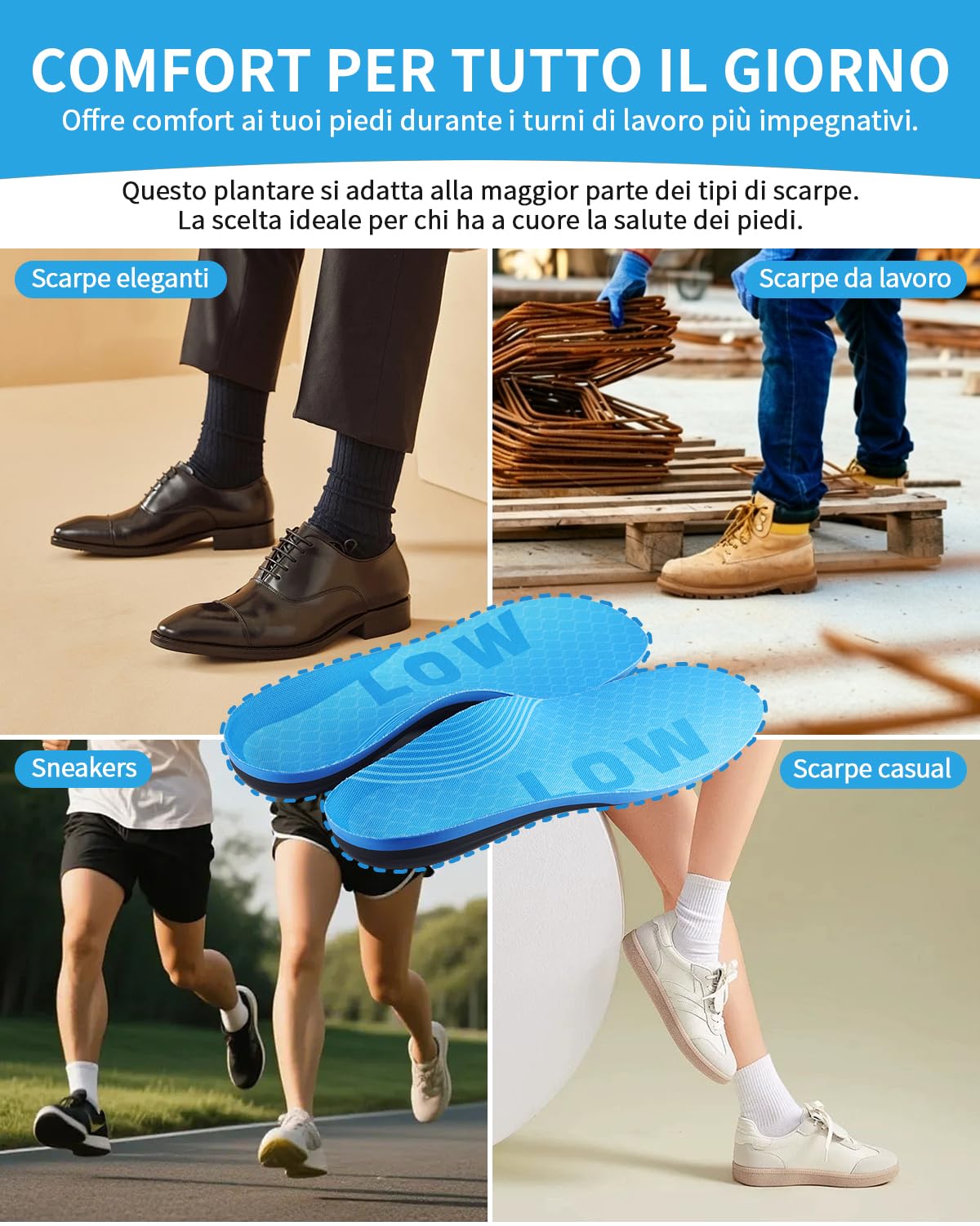 Solette Ortopediche per Piedi Piatti Lievi e Pronazione - Supporto Arco Plantare per Ginocchia Valghe, Alluce Valgo, Inversione e Dolore Avampiede - 1 Paio (Uomo e Donna)