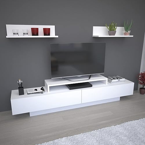 Miniatura 3 de Decorotika - Mueble de TV y centro de entretenimiento moderno de madera de 71 pulgadas de Lusiana para televisores de hasta 75 pulgadas con estantes