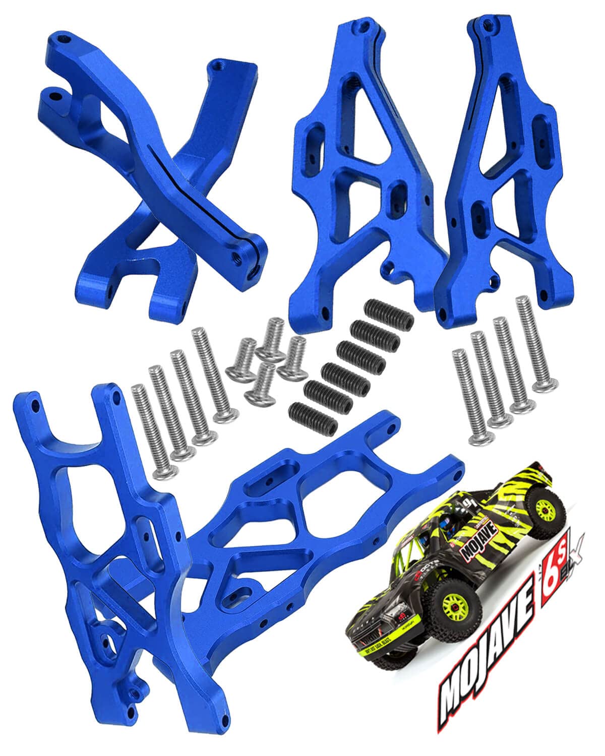 Front & Rear Suspension A Arms for Arrma 1/7 Mojave 6S BLX,ARRCat RC Upgrades Part Hops up,6pcs Aluminum Lower Upper Swing Arm Set for Arrma 1/7 Mojave 6S BLX,Blue