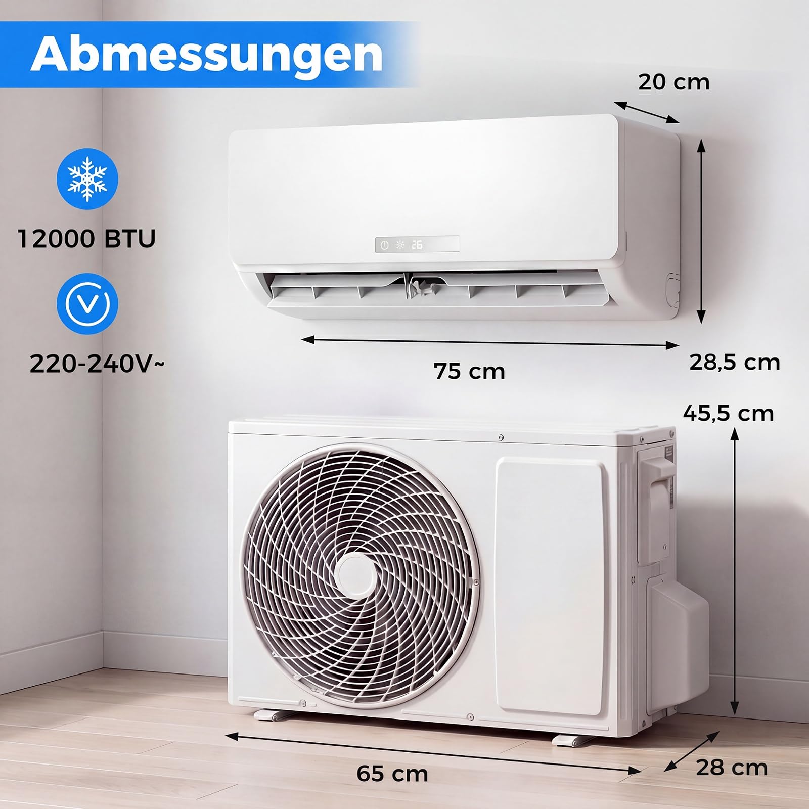 COSTWAY Klimaanlage Split 12000BTU, 3,4kW | Klimagerät leise mit Heizfunktion, WiFi & App & R32 Kältemittel, Klimasplittgeräte inkl. Montagematerial, Air Conditioner