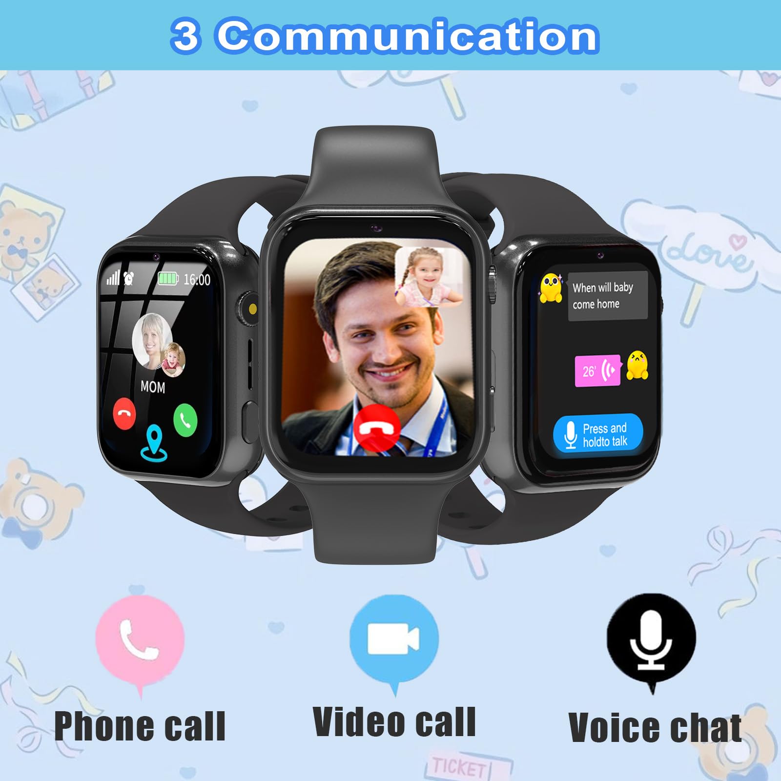 Reloj Inteligente Niño 4G, Smartwatch Niños con GPS, SOS, Llamadas, 4G Videollamada, Juego, Cámara, Despertador, IP68 Impermeable, Podómetro, Modo Escolar, Regalos para Niñas Niños (Negro)