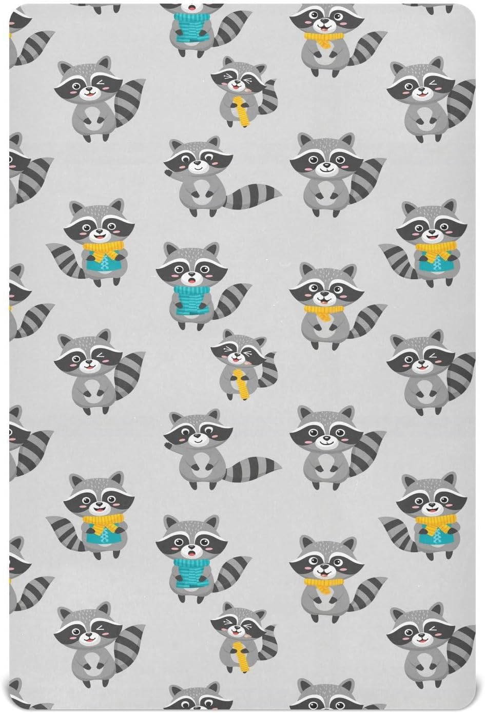 Raccoon Scarf Gray Baby Crib Sheet Soft and Breathable Crib Mattress Protector for Standard Pack and Play Sheet for Newborn Infant Boys Girls