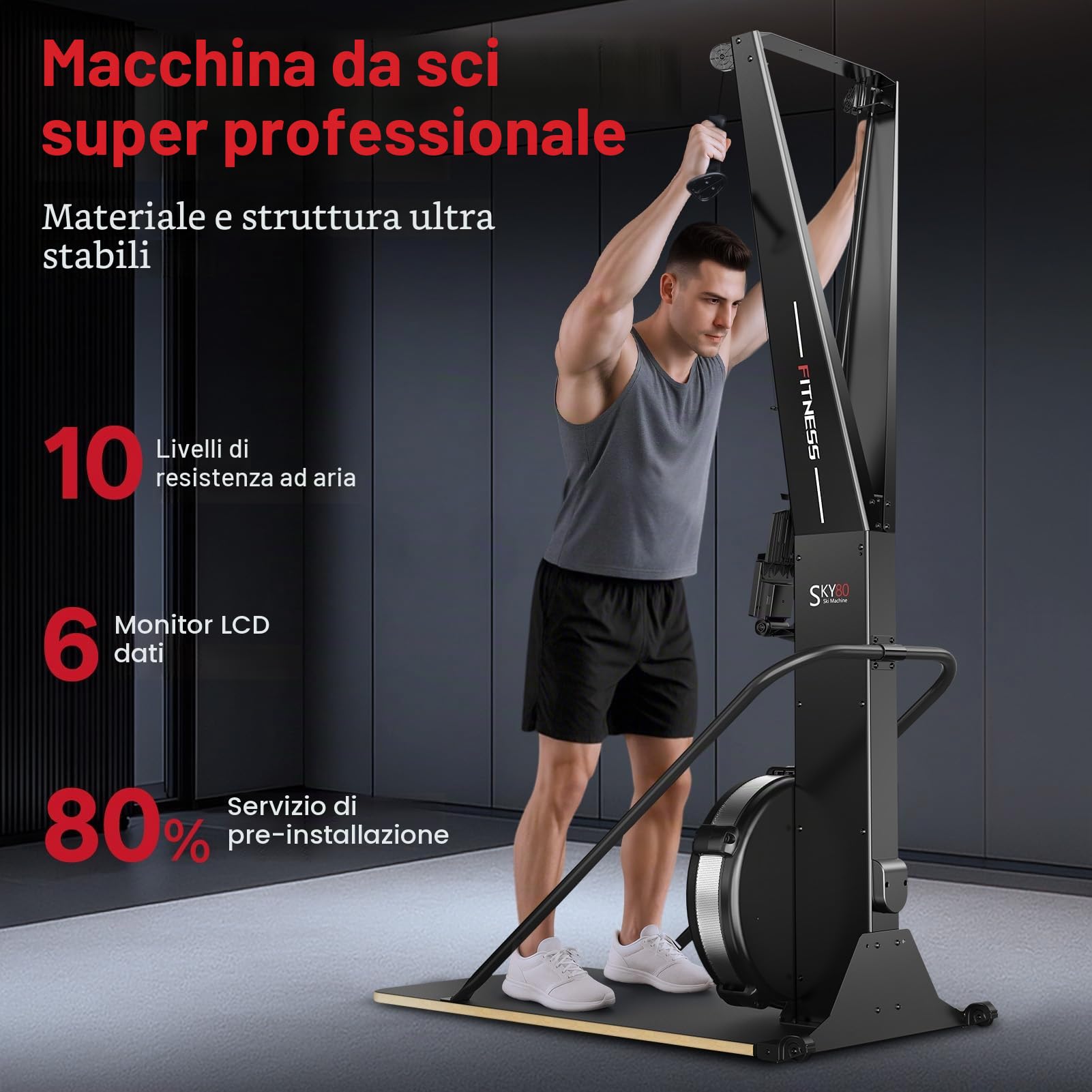 PASYOU Allenatore da Sci di Fondo – Resistenza Ad Aria Silenziosa, Schermo Elettronico, Allenamento Intensivo A Casa, Regolabile per Tutti I Livelli