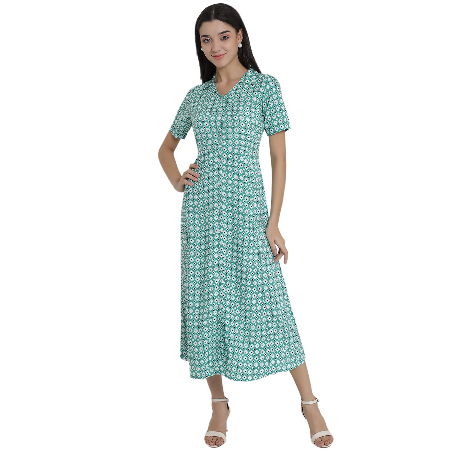 lianafashion Women’s Rayon Maxi Dress | Printed Long A-Line Dress for Women | Soft & Breathable Casual Wear Dress for Ladies | V-Neck Short Sleeve Flared Maxi Gown-picture-12