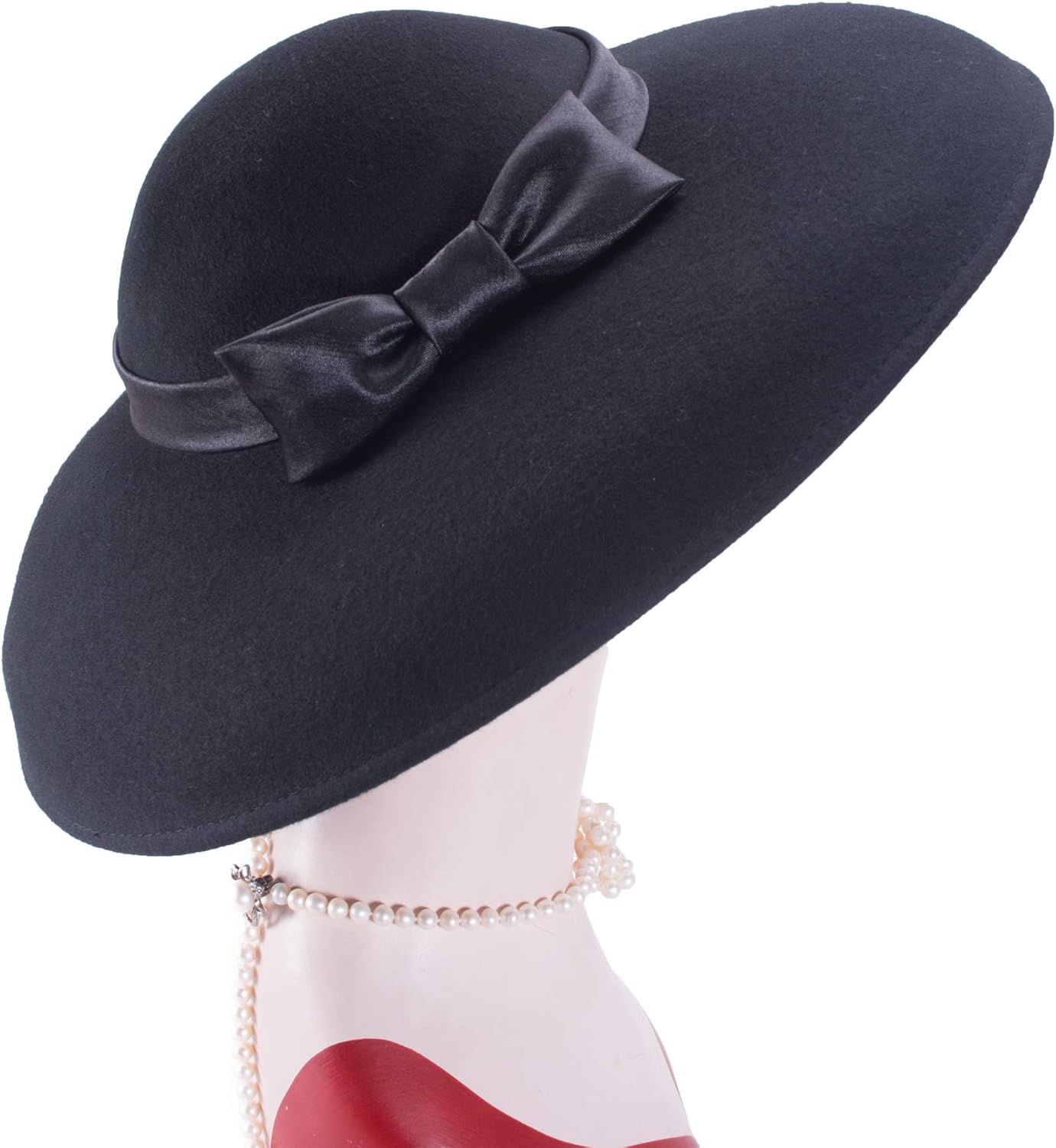 Lawliet Womens Vintage Black Wool Felt Floppy Wide Brim Dress Church Bridal Hat A508 - Image 7