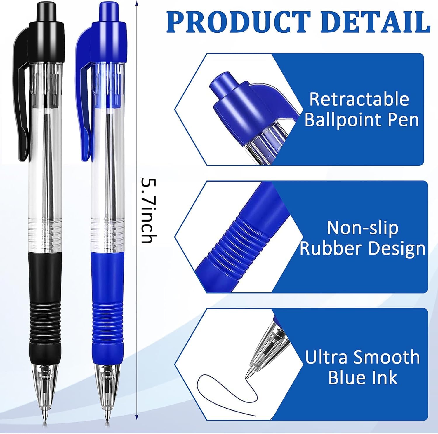 LYCN 200 penne a sfera, retrattili, biro, 1,0 mm, penne a sfera con inchiostro gel, scrittura fluida, per scuola, ufficio, forniture aziendali (100 nere e 100 blu)