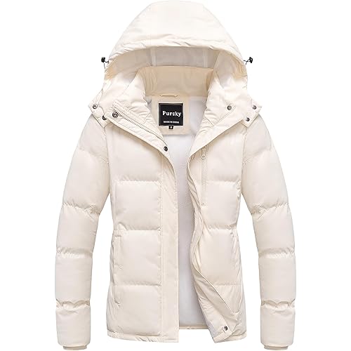 Pursky Women's Warm Winter Thicken Coat Waterproof Cropped Jackets Parka With Removable Hood