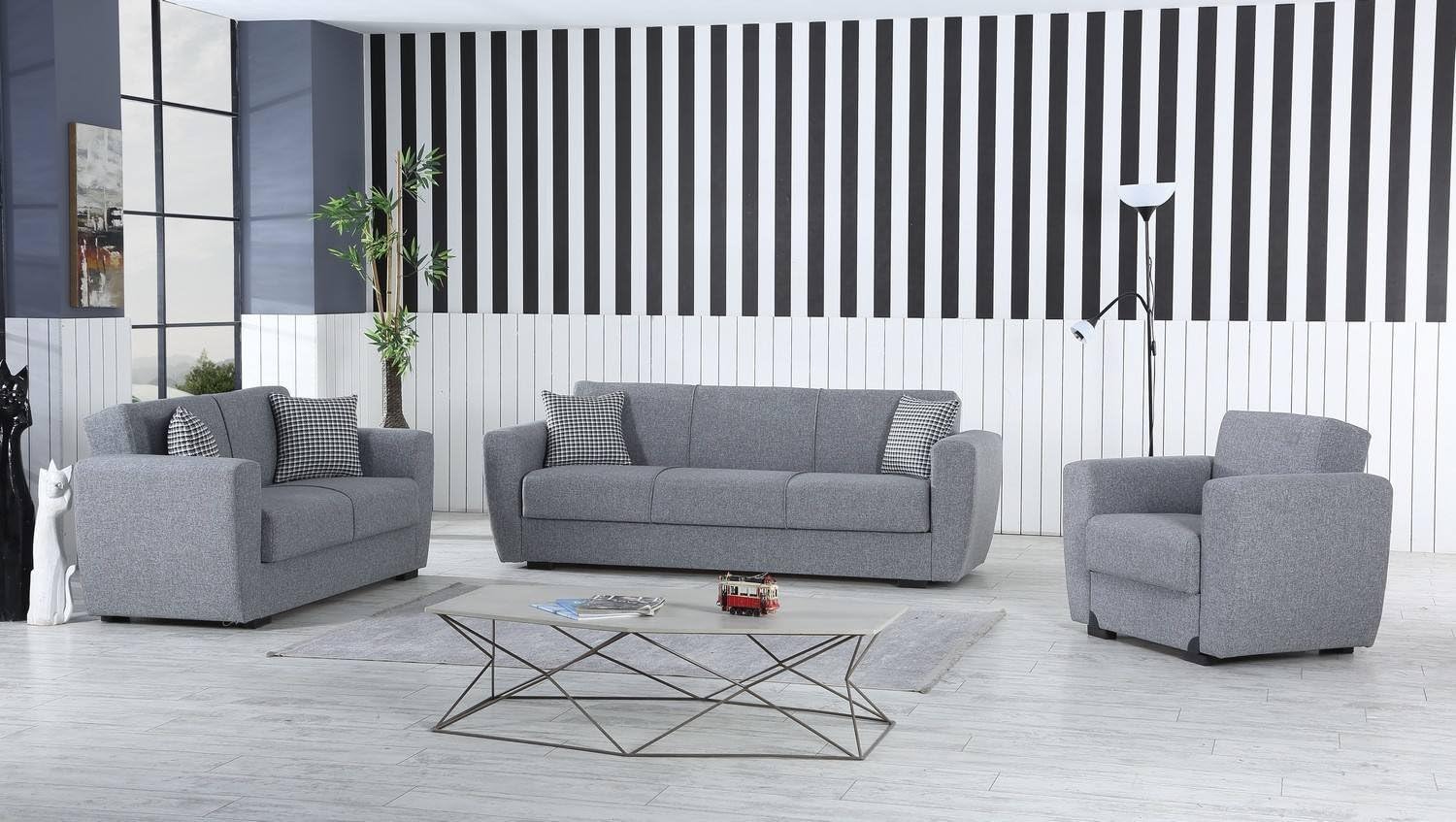 Dmora Divano Letto 3 posti Escobar, Divano Letto Contenitore lineare, Sofà da Soggiorno Apertura Click-clack, 223x84xh80 cm, Grigio