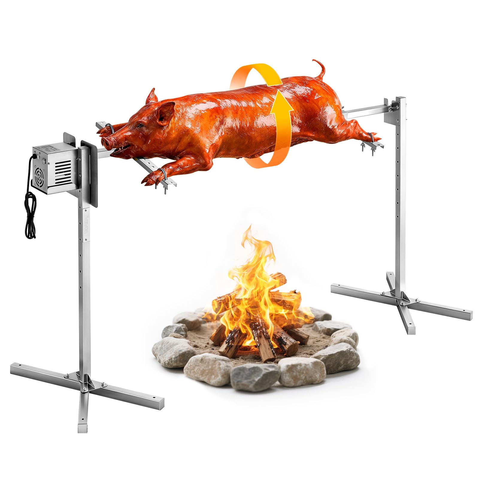 VEVOR Spanferkelgrill Lammgrill Spießbratengrill 1422,4 mm Rotisserie-Grill AC 220-240 V, 8-stufiges elektrisches Rotisserie-Grill-Set mit 60 kg Tragkraft, 38 W Motor Grillset für Partys