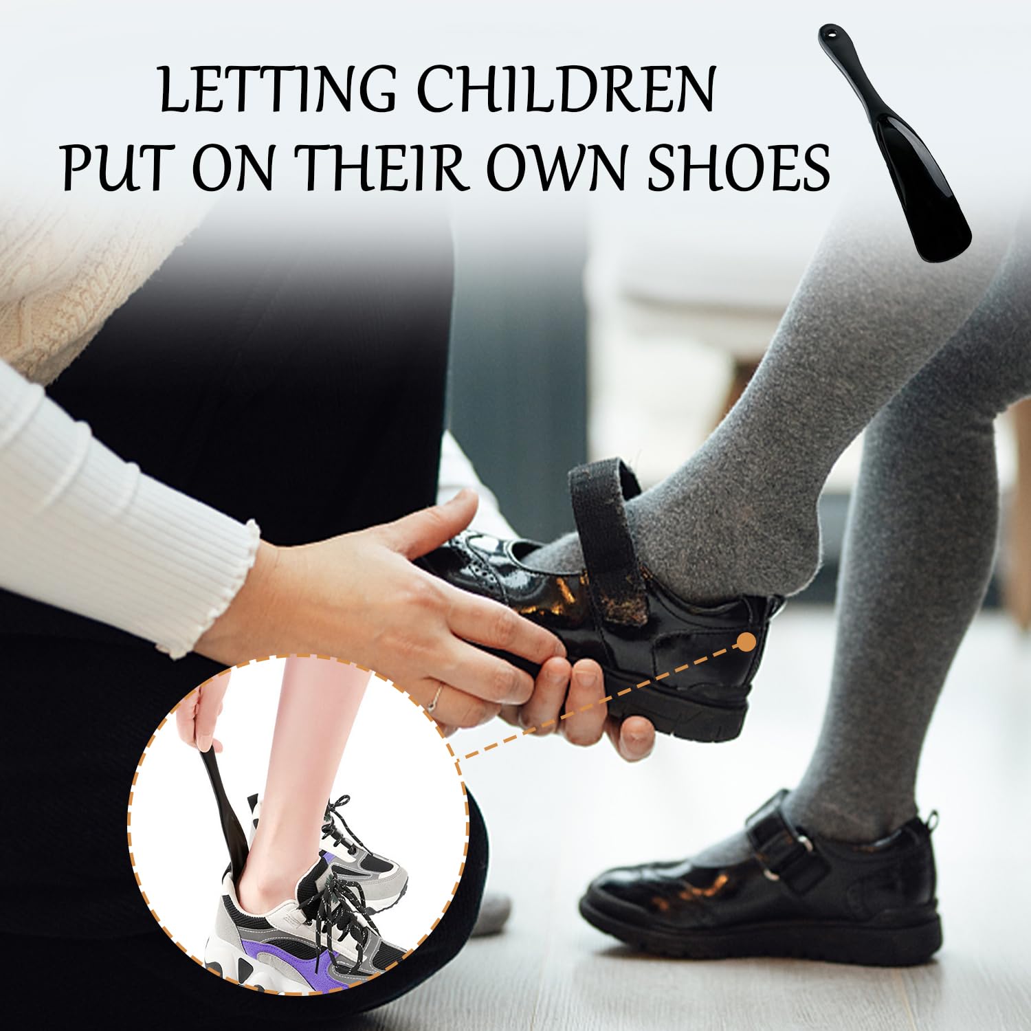 Calzador Plástico Negro 42cm y 19.5cm para Zapatos - Ayuda para Vestir para Mayores y Niños