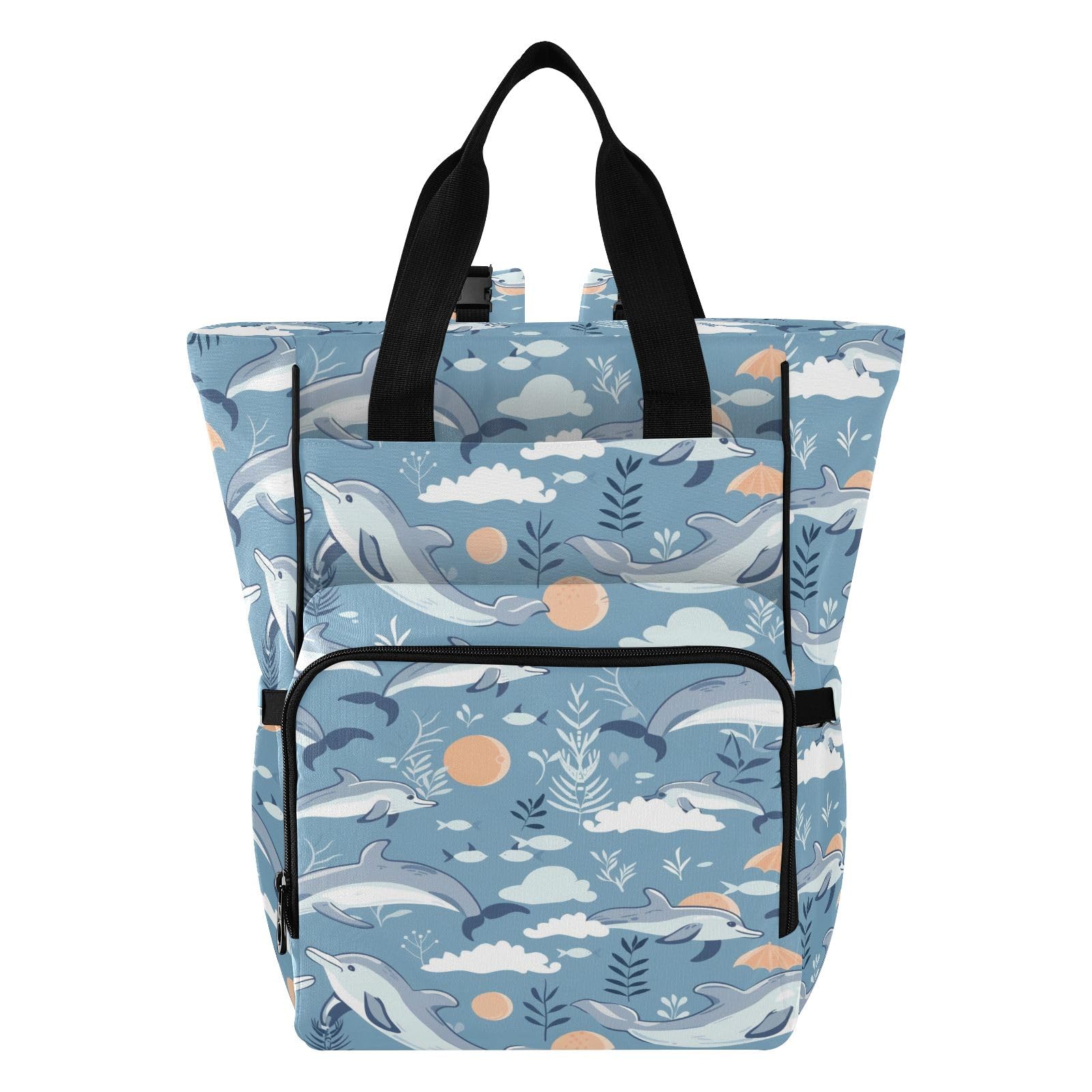 Mnsruu Sea Beach Dolphin Baby Diaper Bag Zaino Grande Borsa Impermeabile Viaggio Pannolino Borse per Mamme e Papà