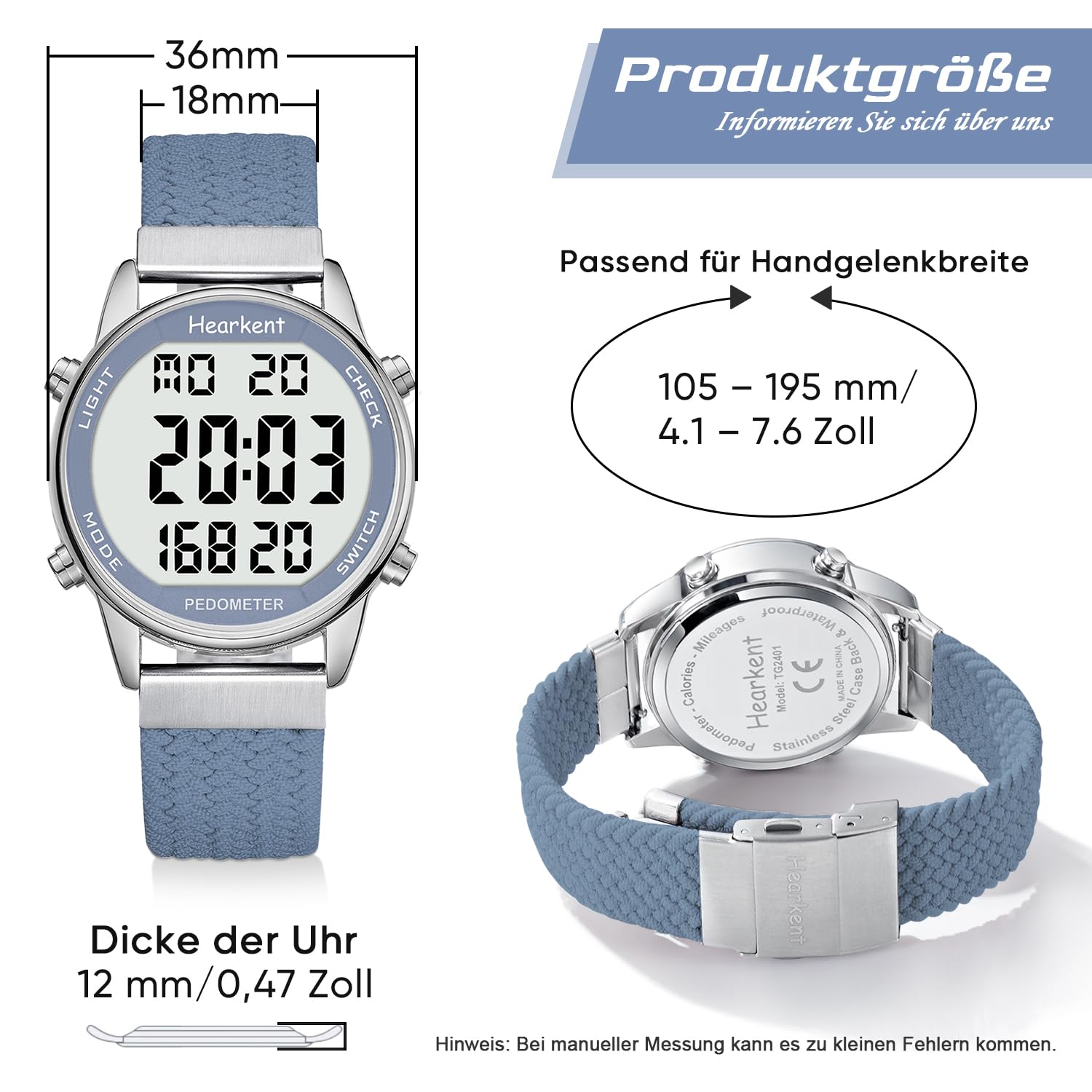 Hearkent Reloj podómetro para mujer, rastreador de fitness, reloj deportivo resistente al agua, contador de calorías, reloj de pulsera con pantalla digital grande, personas mayores, mujeres, ancianos