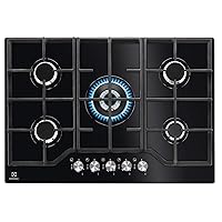 Electrolux Piano Cottura Gas EGG7536K Serie 600 Gas on Glass75cm da Incasso,5 Fuochi,Bruciatore Wok,Precisa