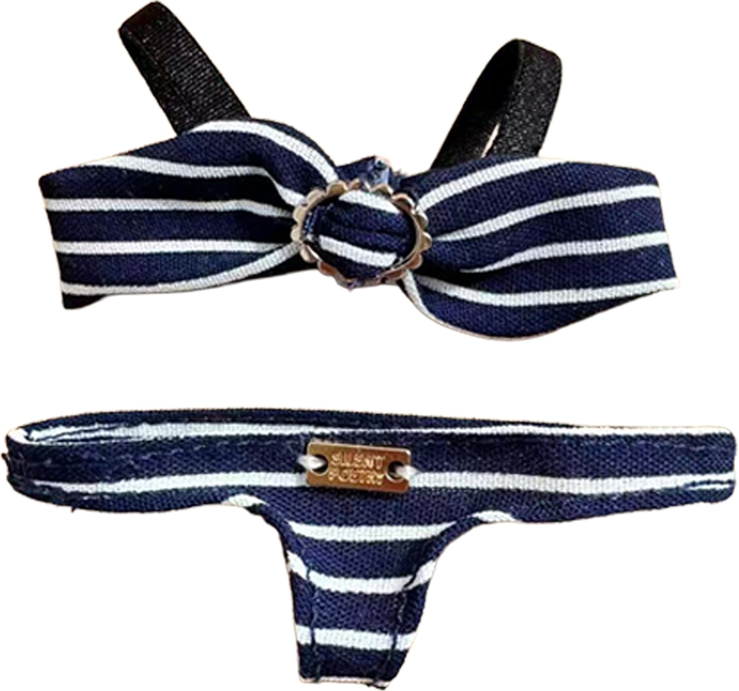 Plush Doll Clothes Bikini Set for 5.9 inches (15 cm) Swimsuit Border Pattern Ribbon with Gold Ring Sewing Clothing Summer Motivational Mascot Costume TGMC-1316 Navy Blue